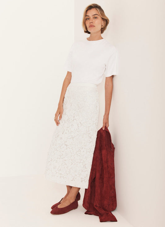 Cream Lace Pencil Skirt