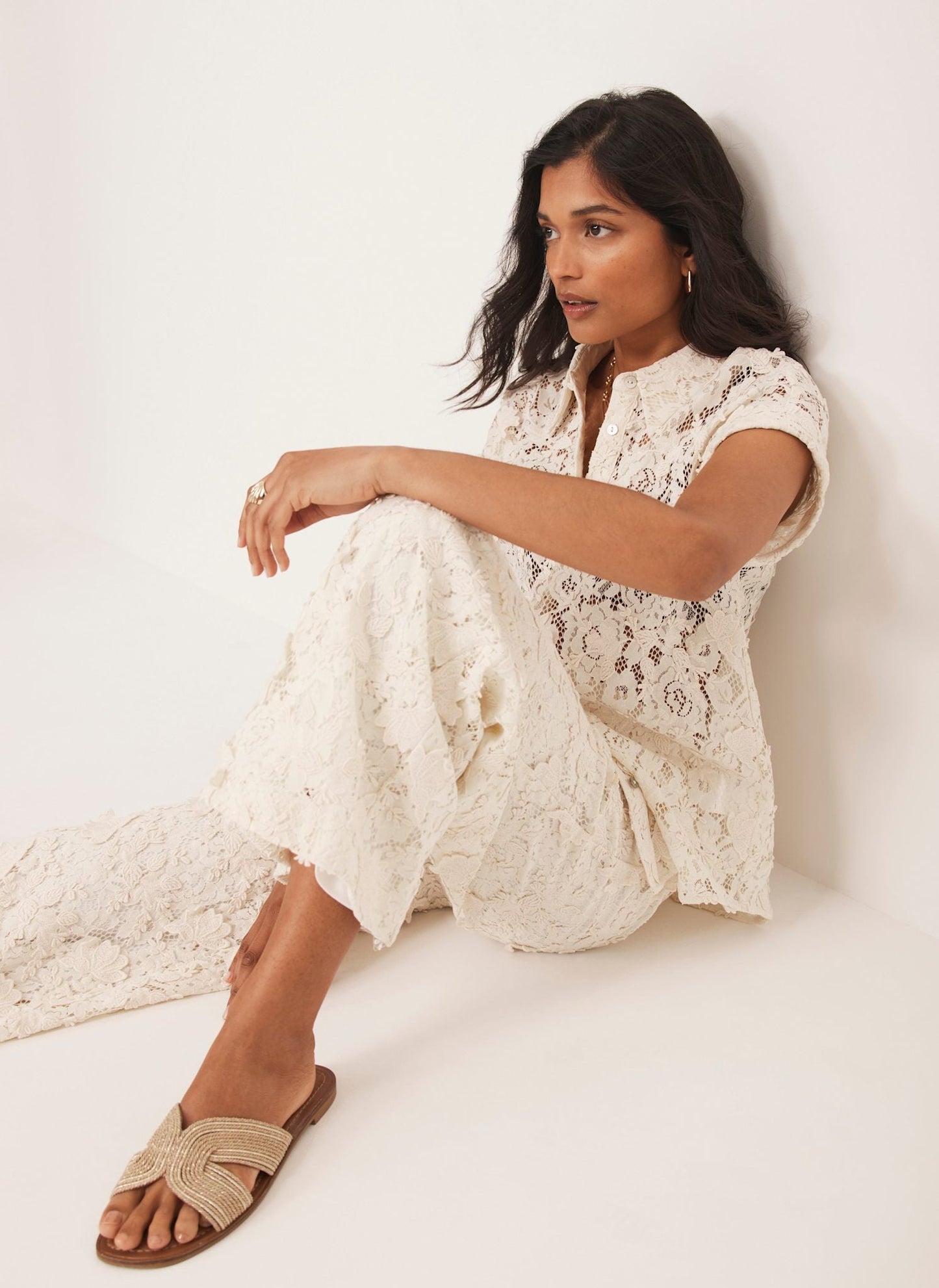 Cream Lace Wide Trousers