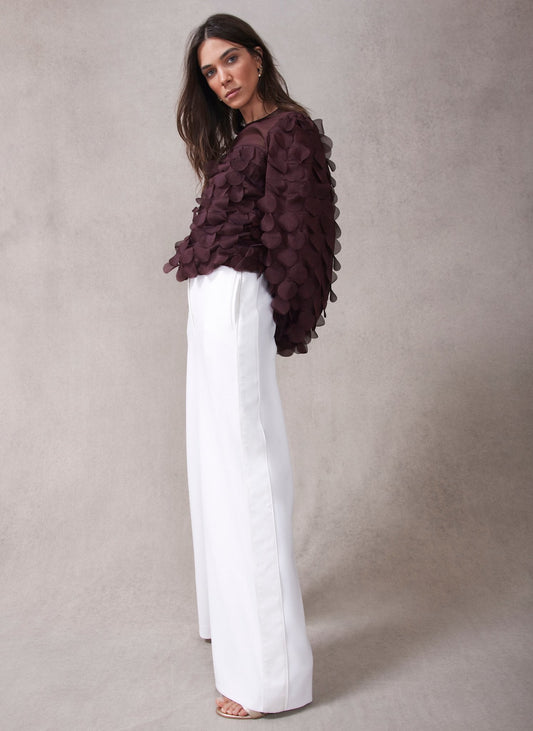 White Satin Stripe Wide Trousers