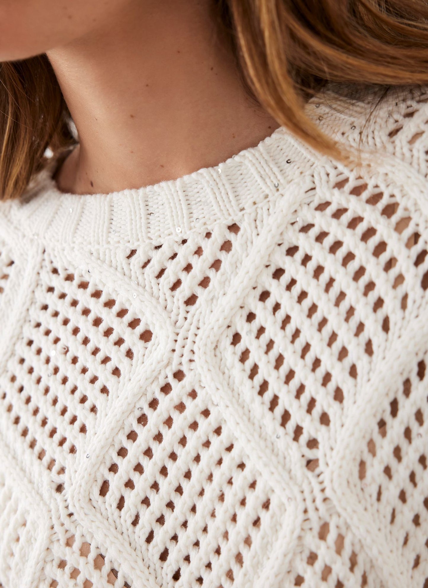 Cream Sequin Open Stitch Jumper