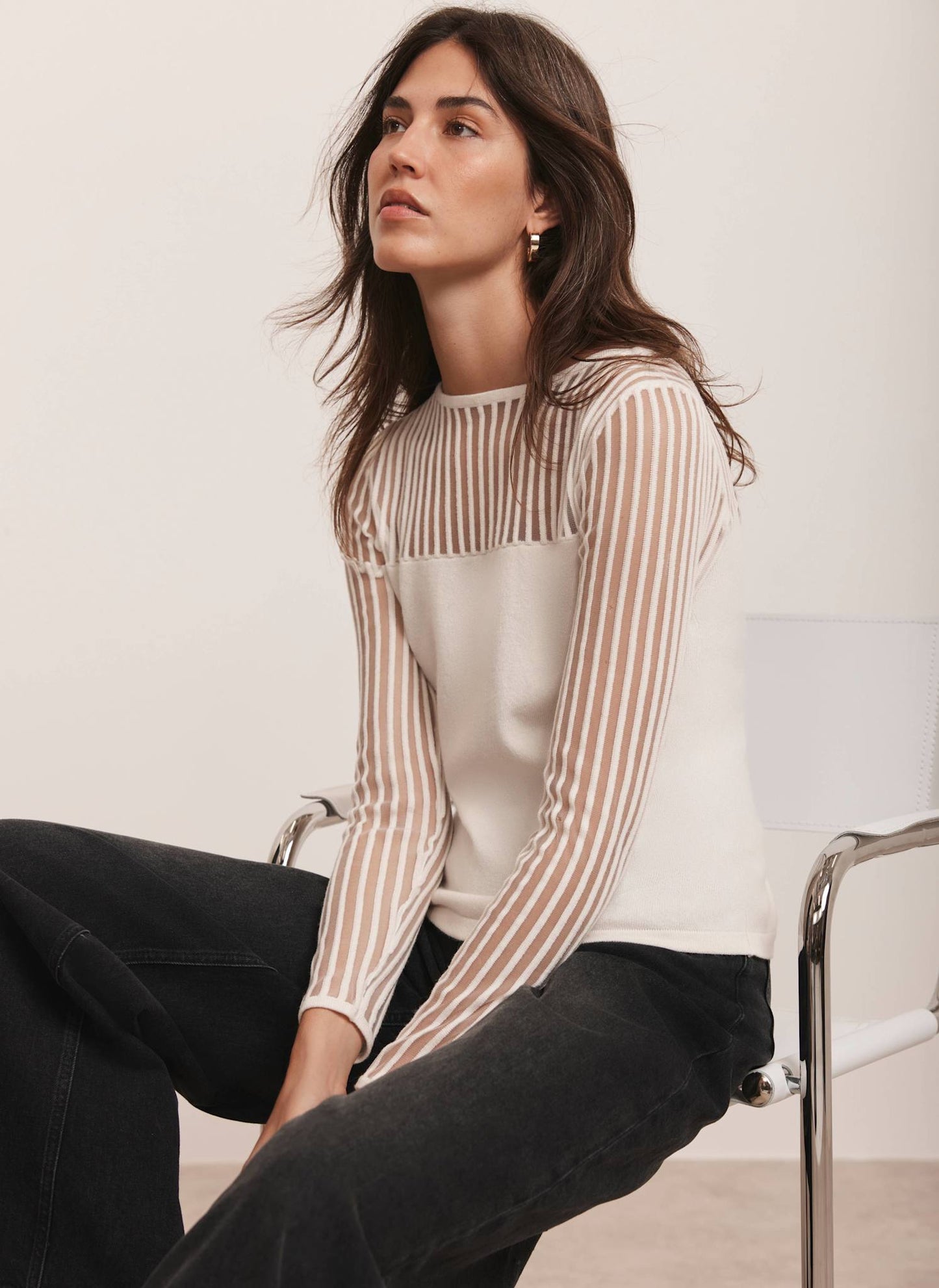 Cream Sheer Knit Top
