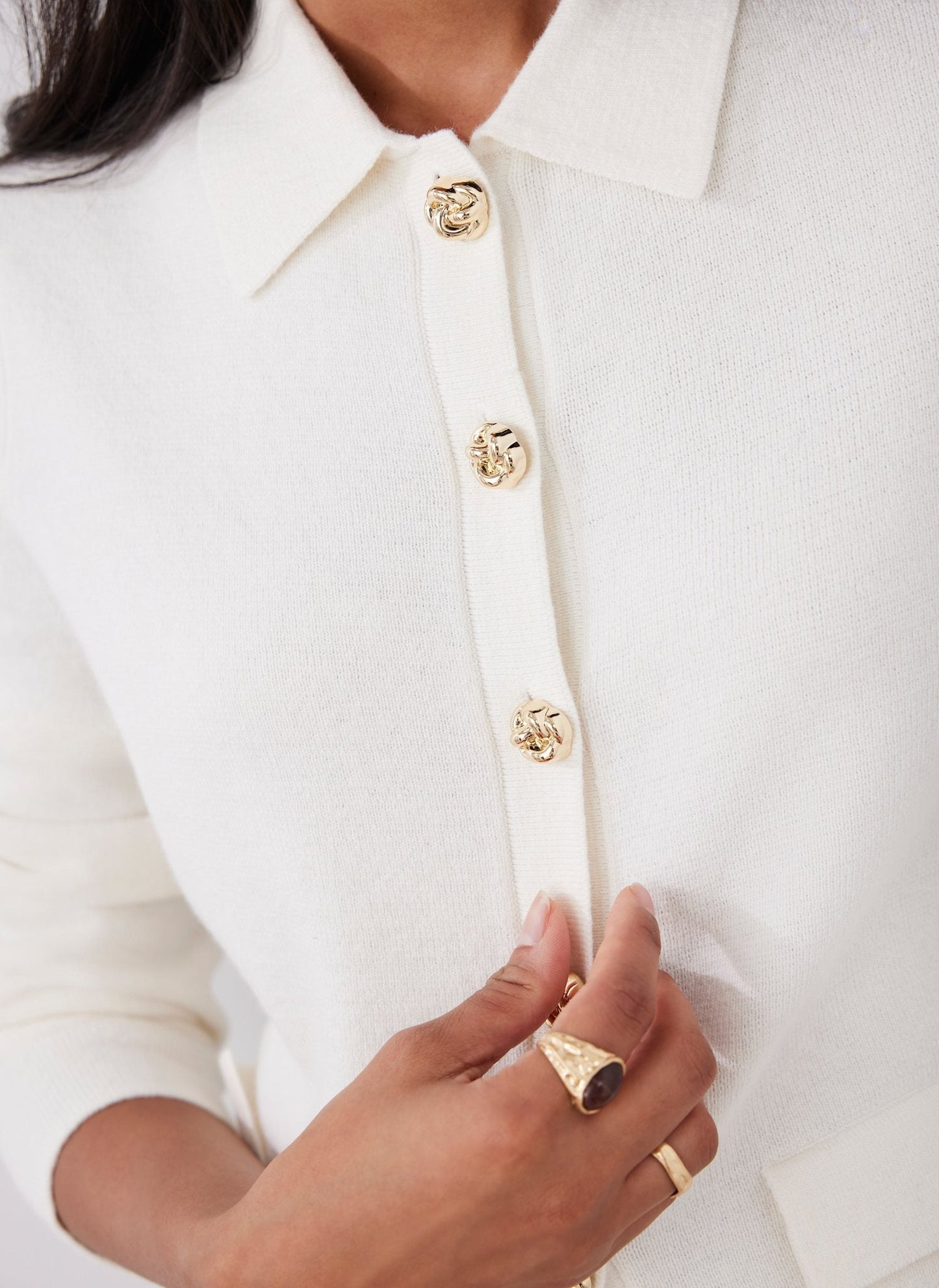Cream Cotton Blend Collar Cardigan
