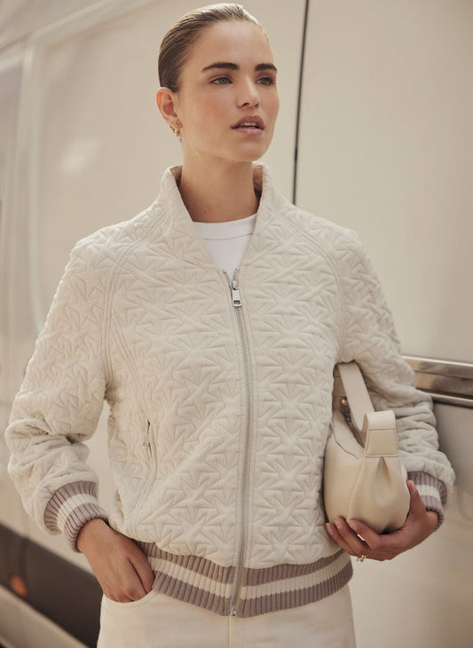 Cream Star Quilted Bomber Jacket
