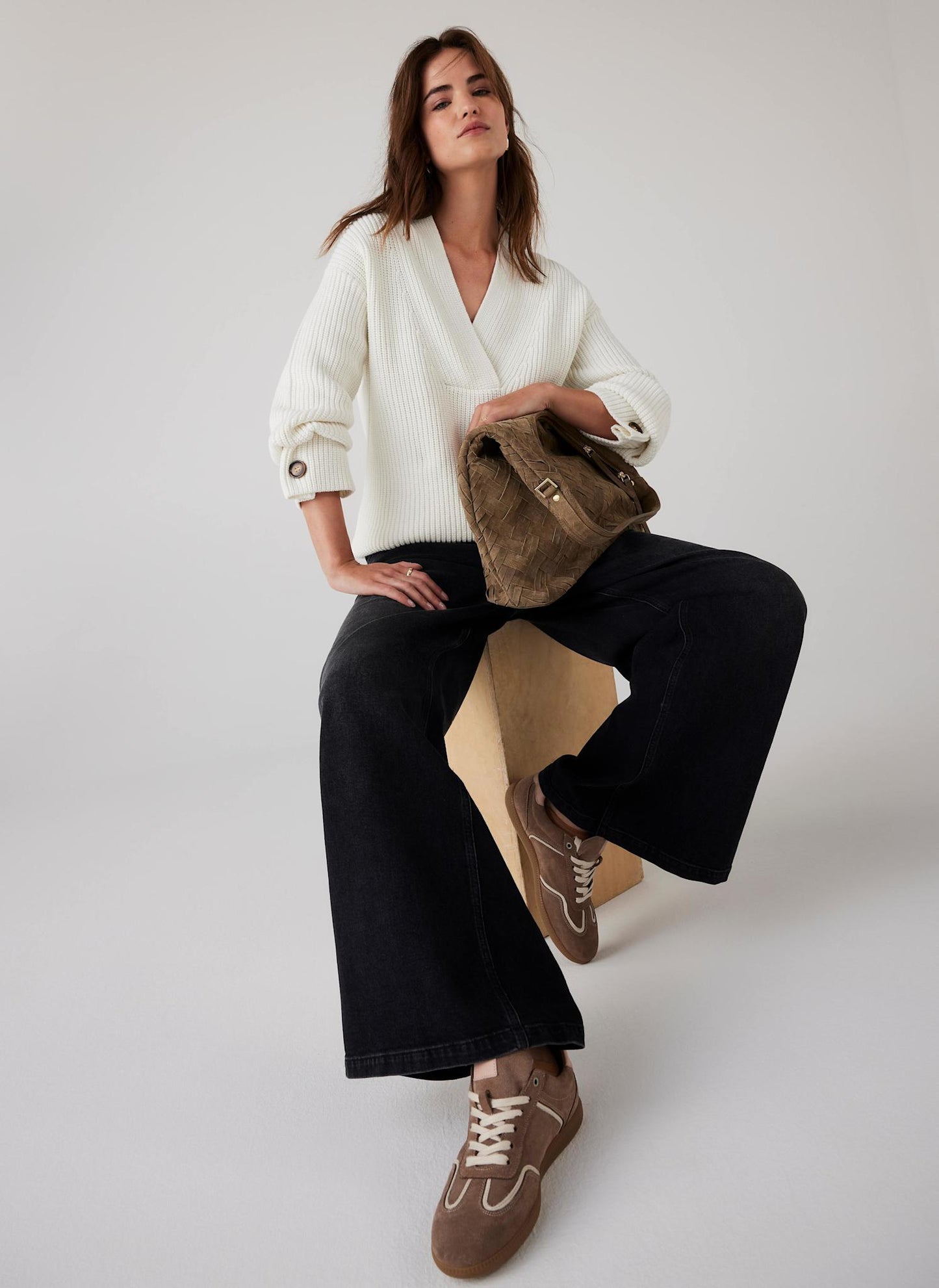 White Cotton Blend Knit Jumper