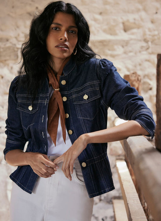 Dark Indigo Puff Sleeve Denim Jacket