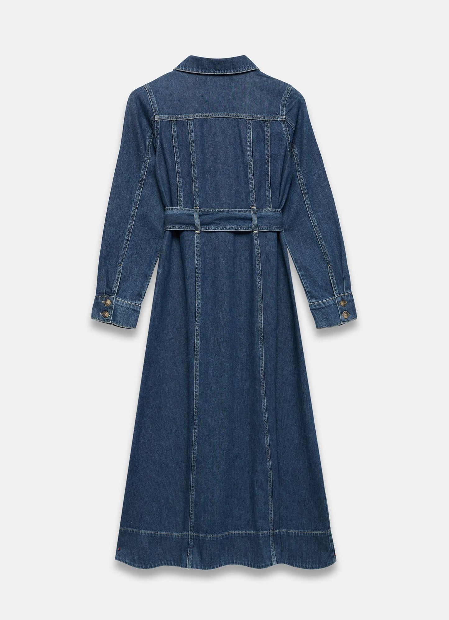 Indigo Denim Belted Midi Shirt Dress