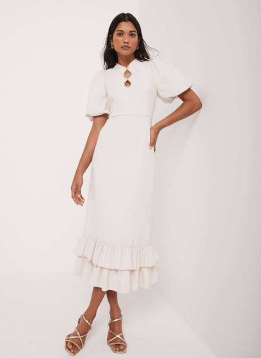 Cream Diamante Trim Midi Dress