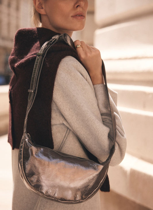 Dolly Silver Leather Scoop Sling Bag