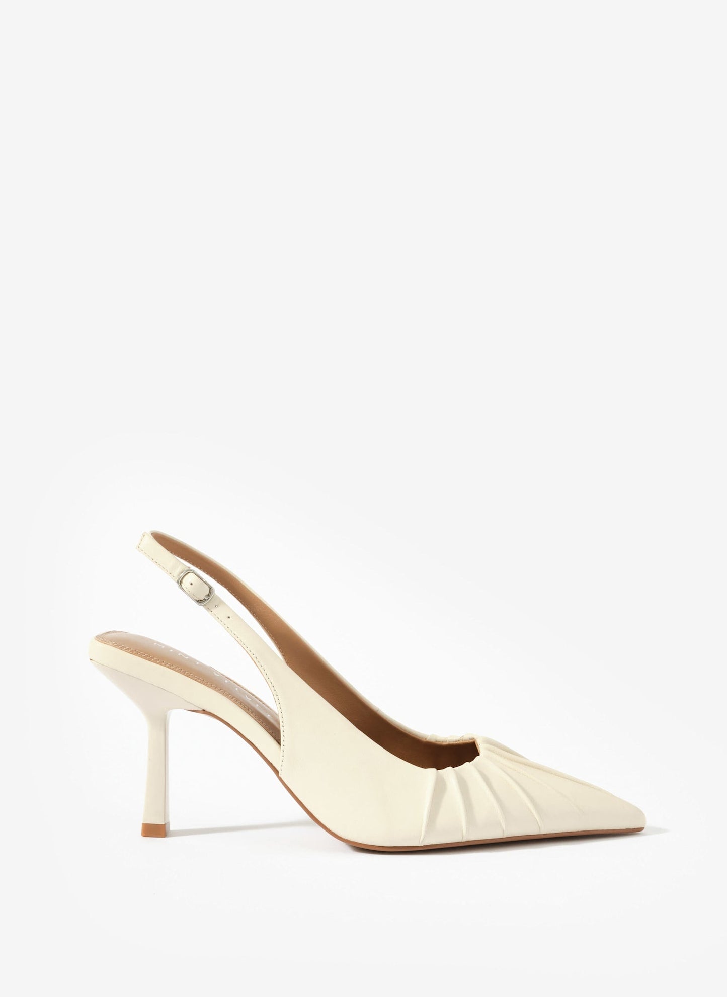 Dot Cream Leather Ruched Slingback Heels