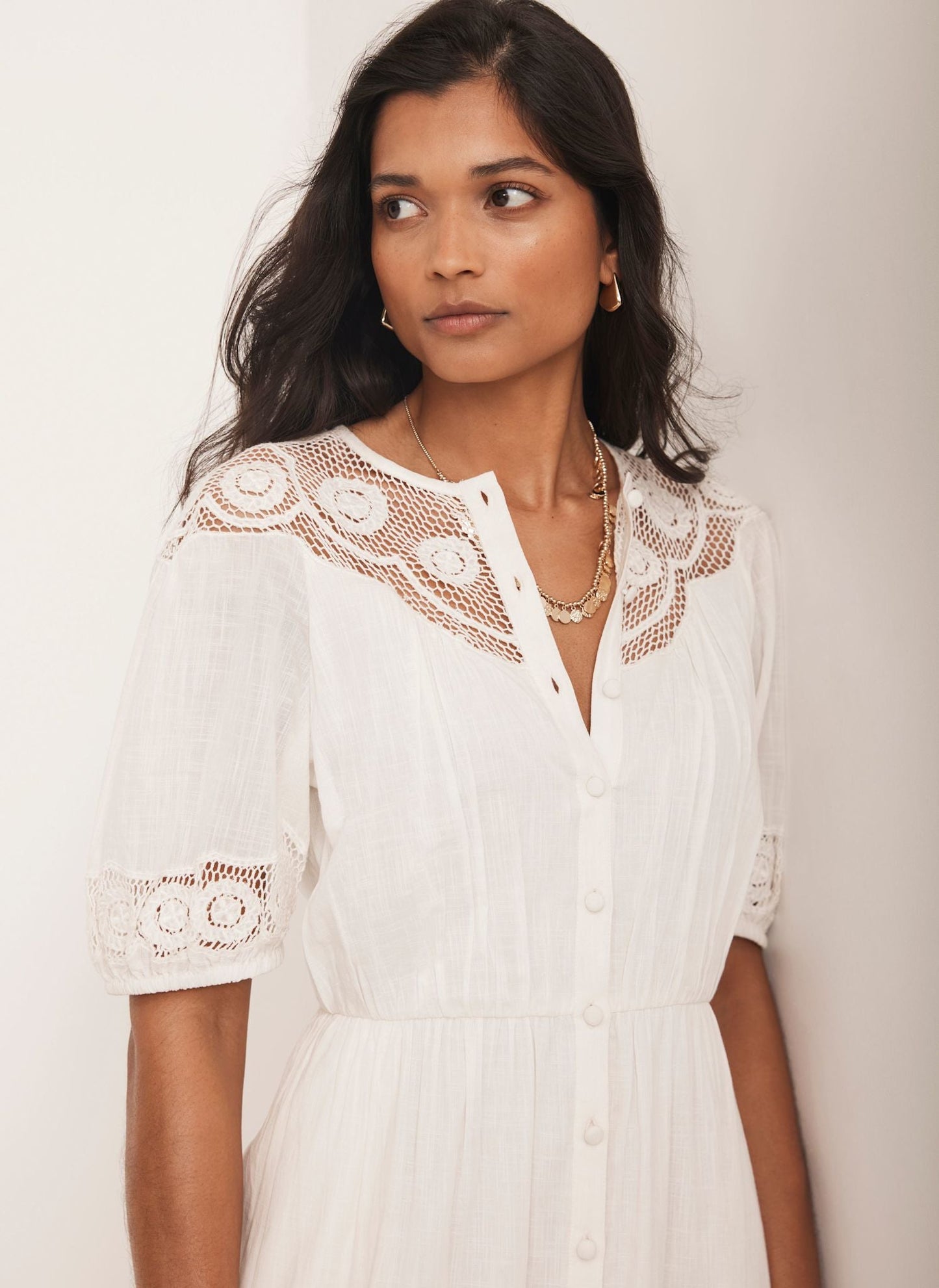 White Embroidered Midi Dress