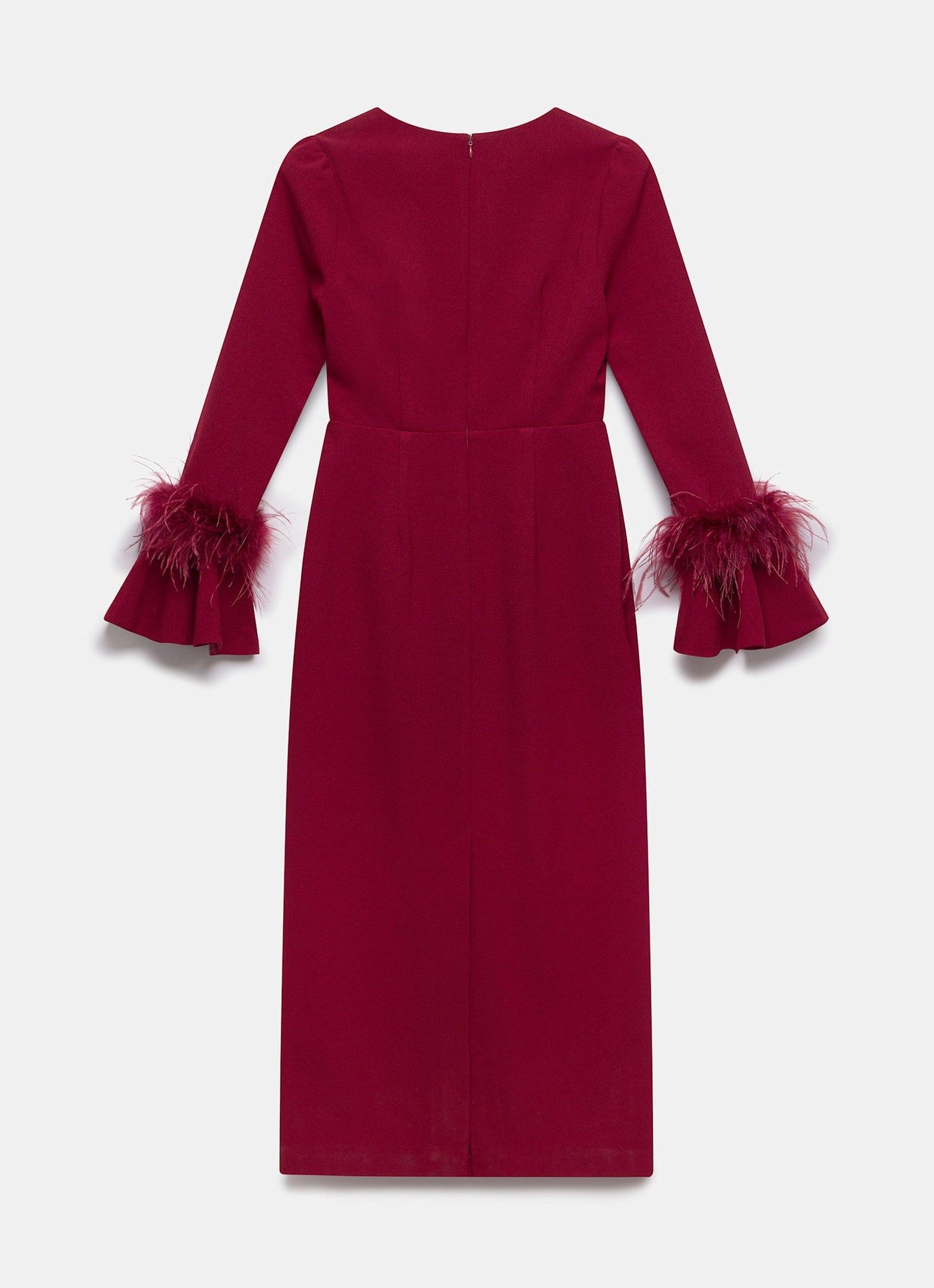 Red Feather Trim Midi Dress