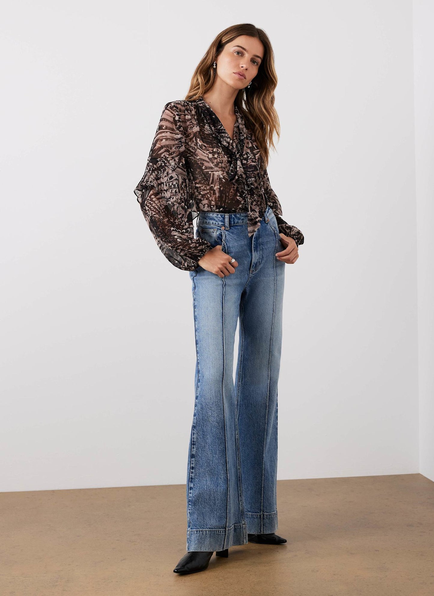 Brown Feather Print Blouse