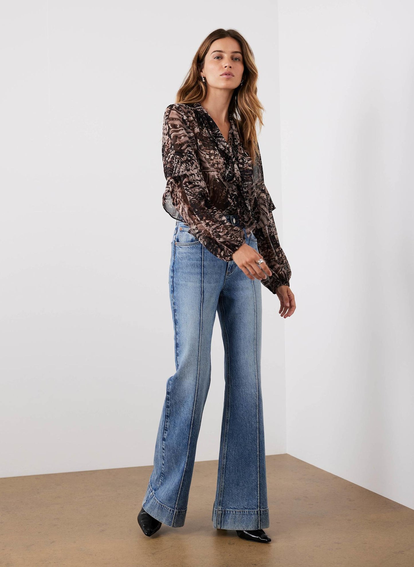 Brown Feather Print Blouse