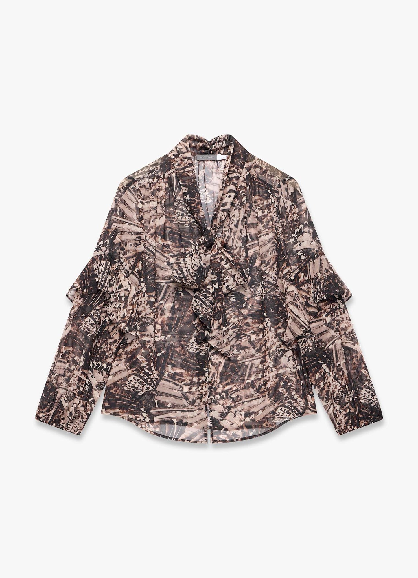 Brown Feather Print Blouse