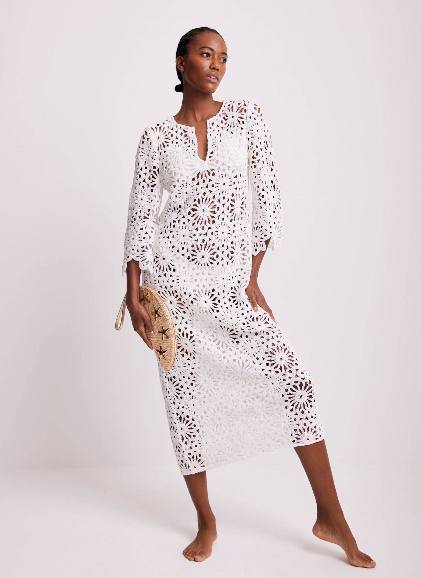 White Crochet Beach Cover Up Dress