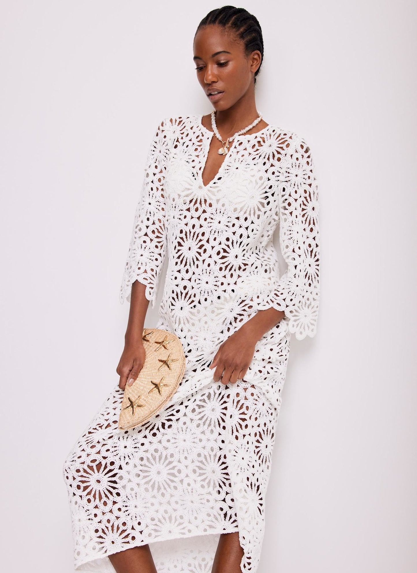 White Crochet Beach Cover Up Dress