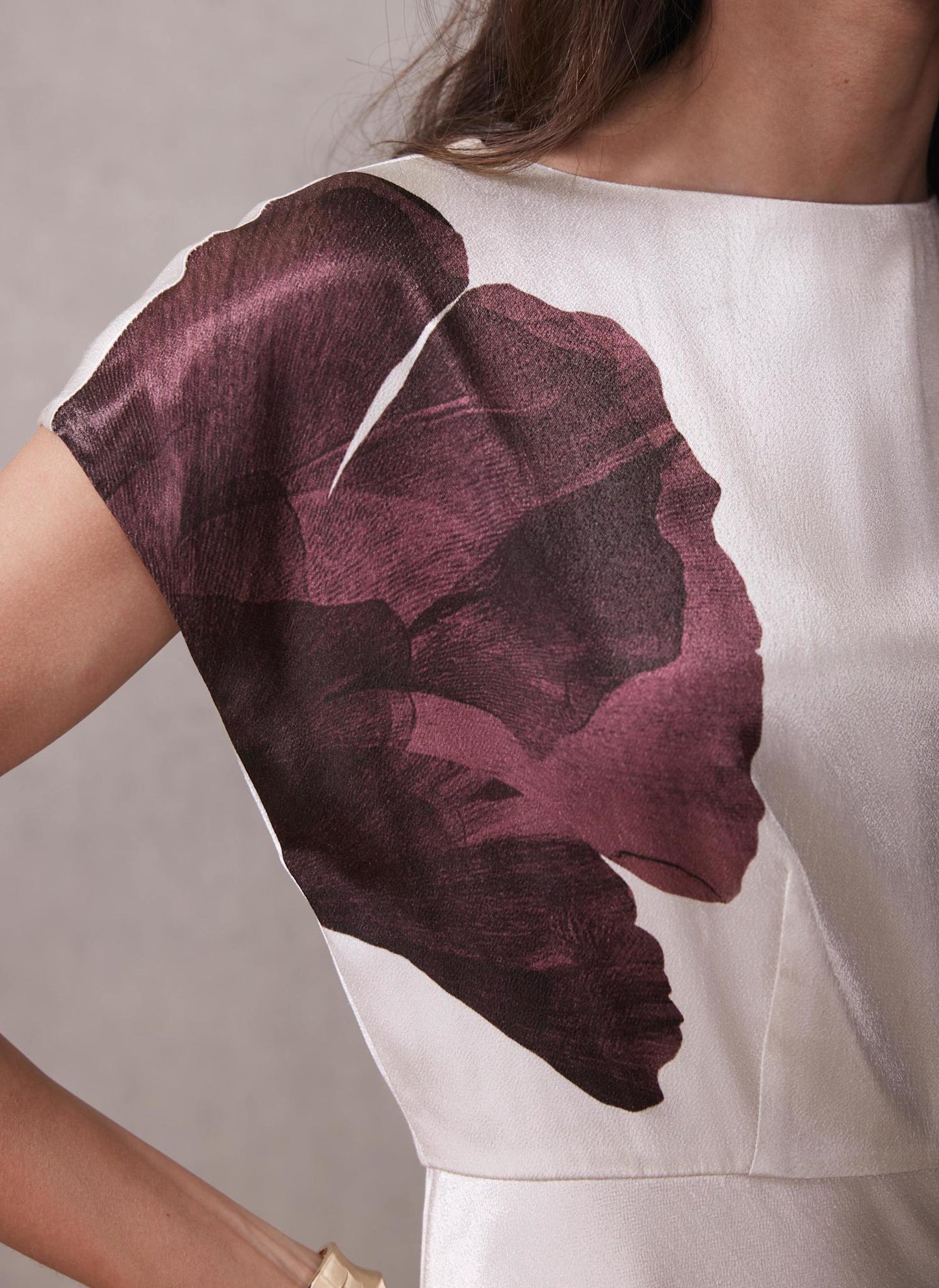 Burgundy Floral Print Satin Midi Dress