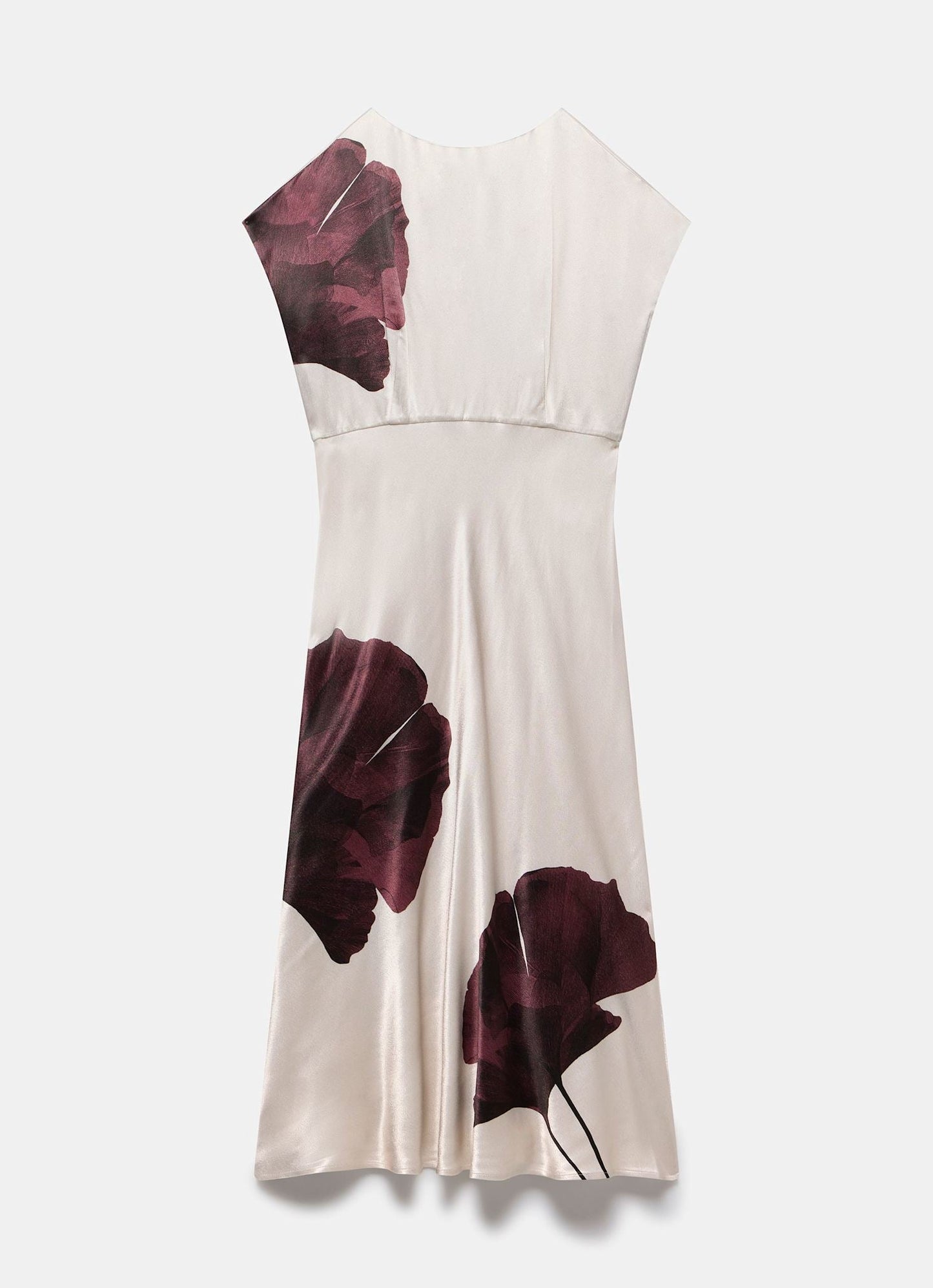 Burgundy Floral Print Satin Midi Dress