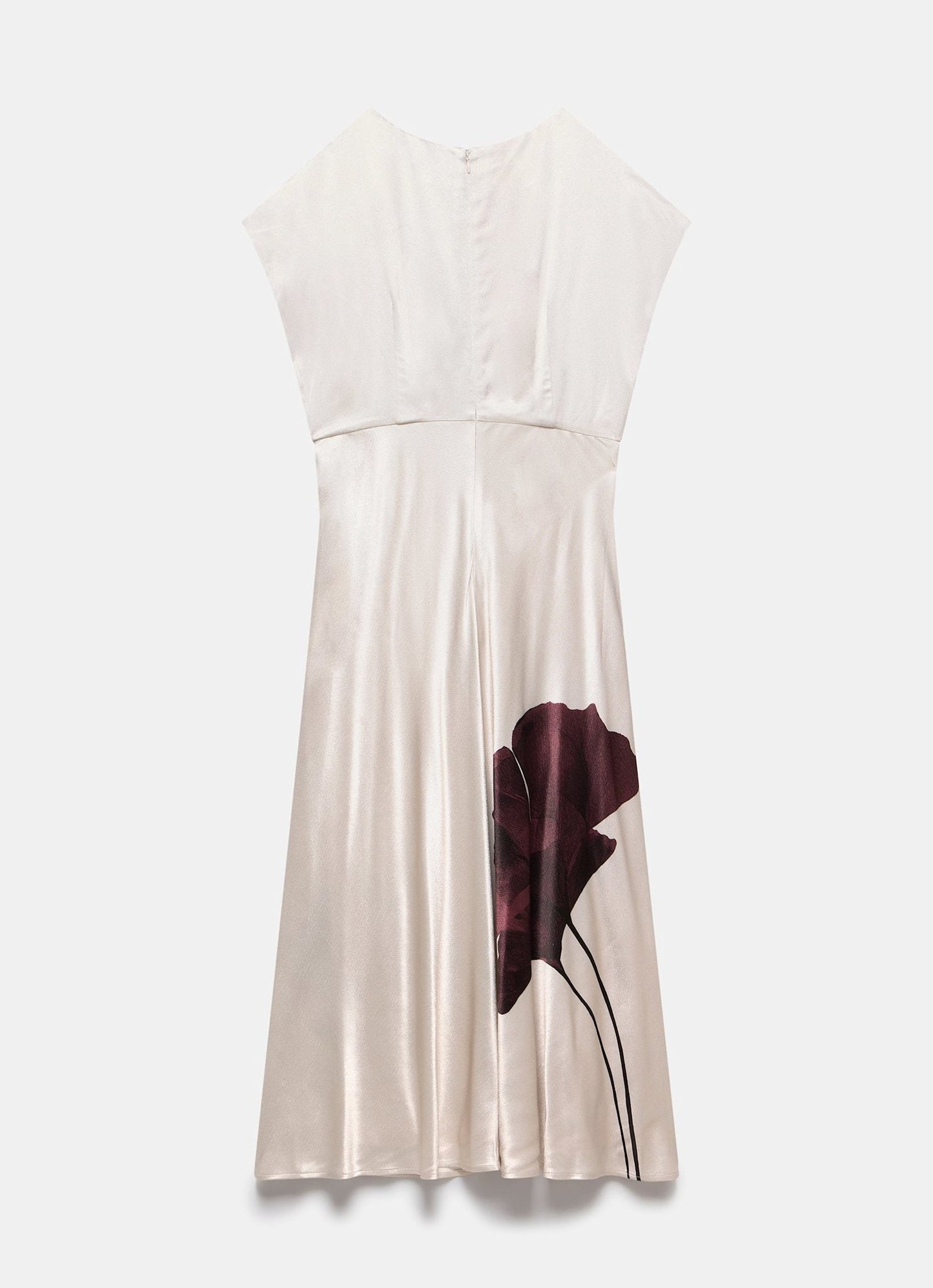 Burgundy Floral Print Satin Midi Dress