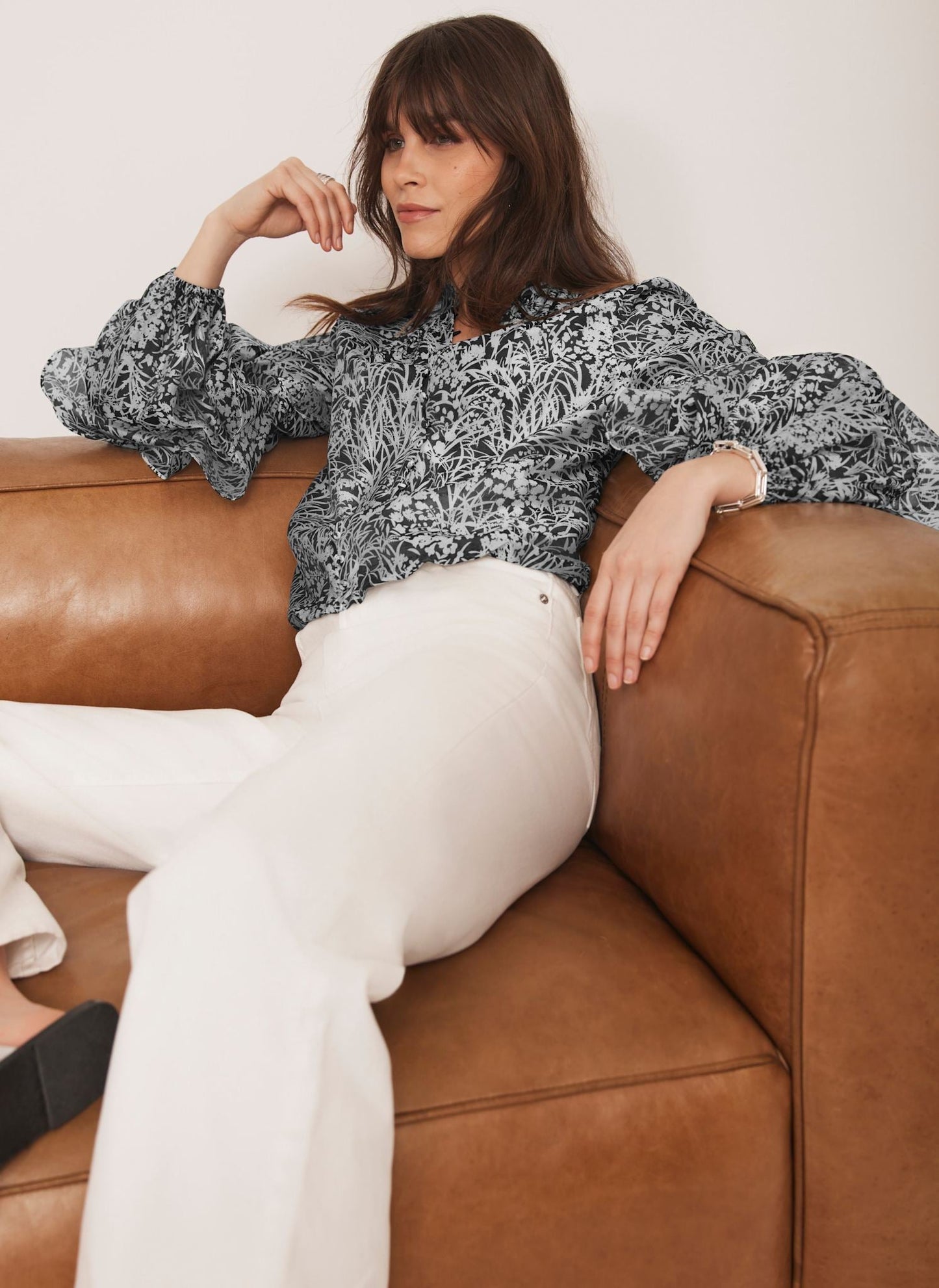 Navy Floral Print Blouse