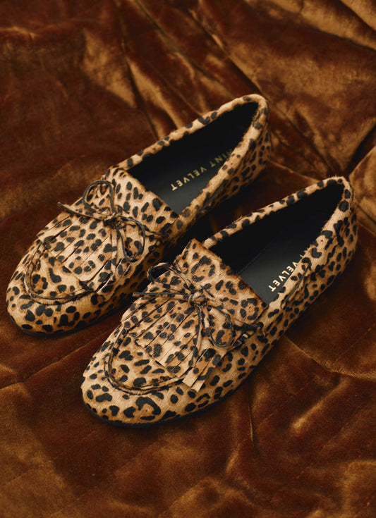 Gaia Leopard Print Textured Loafers