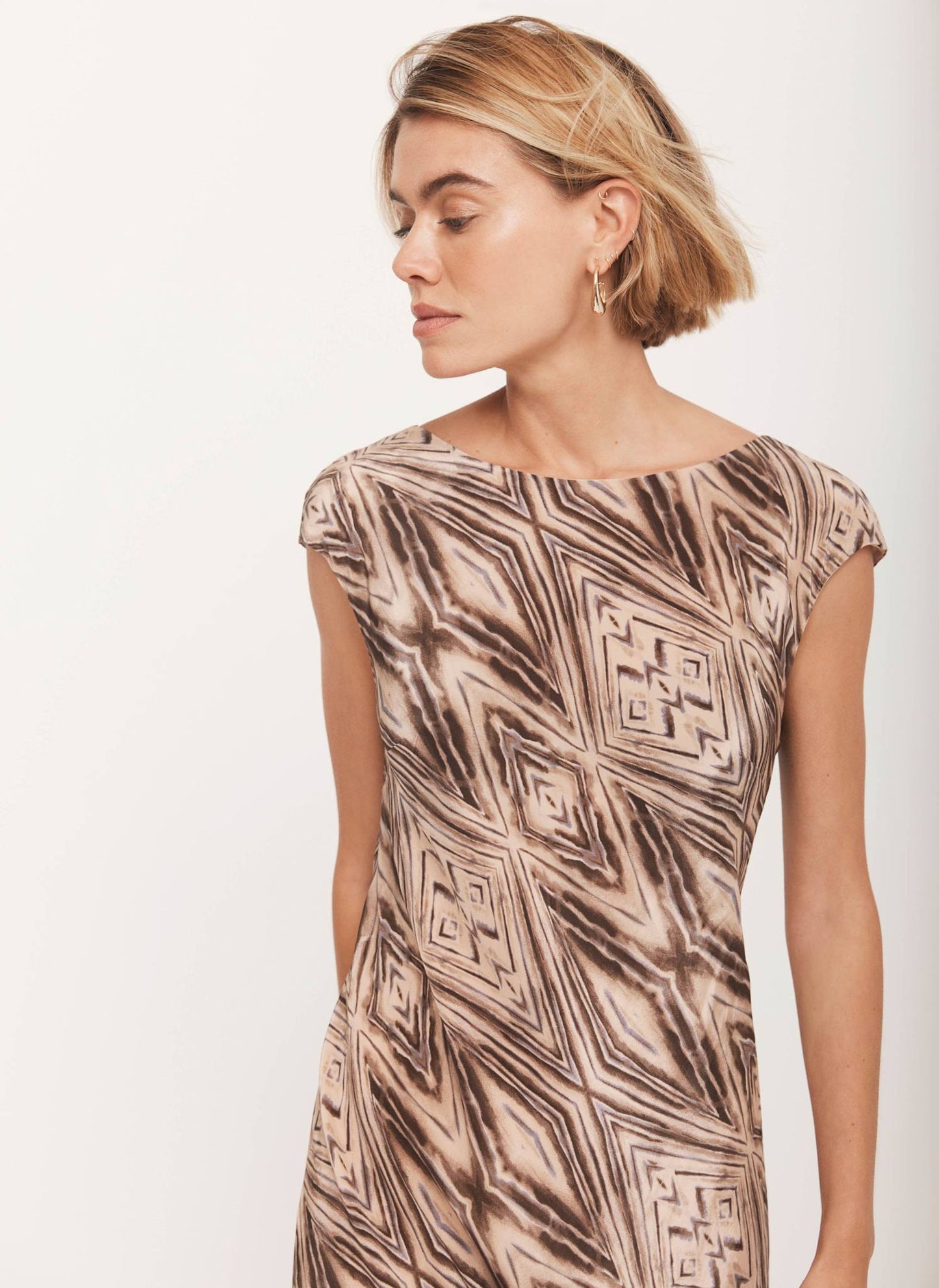 Brown Geometric Print Midi Dress