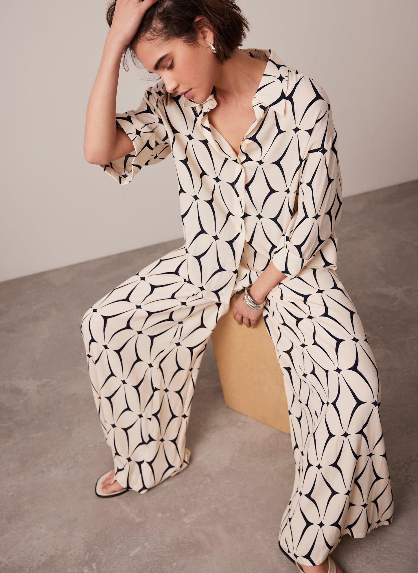 Cream Geometric Print Shirt