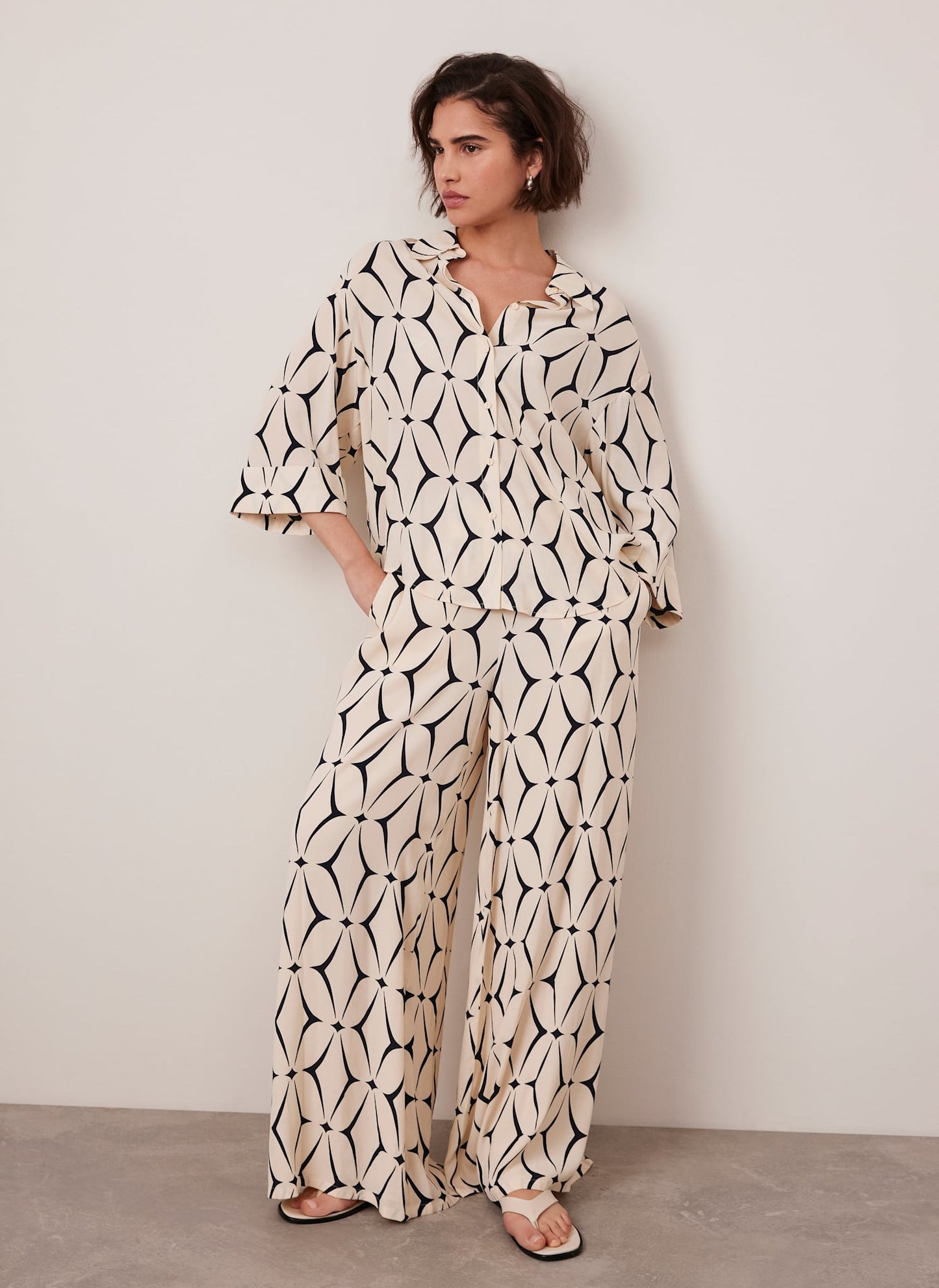 Cream Geometric Print Shirt