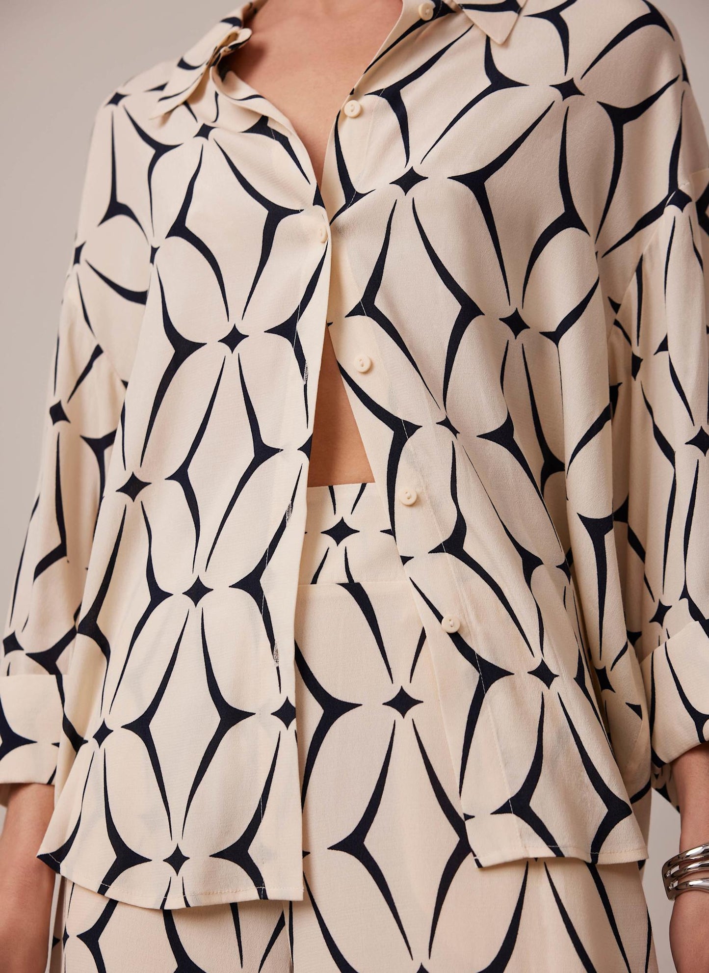 Cream Geometric Print Shirt