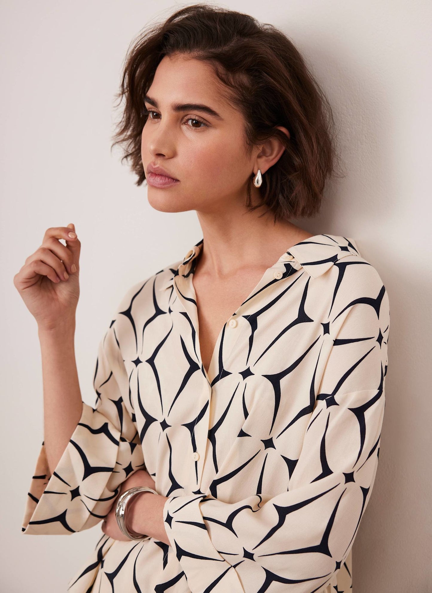 Cream Geometric Print Shirt