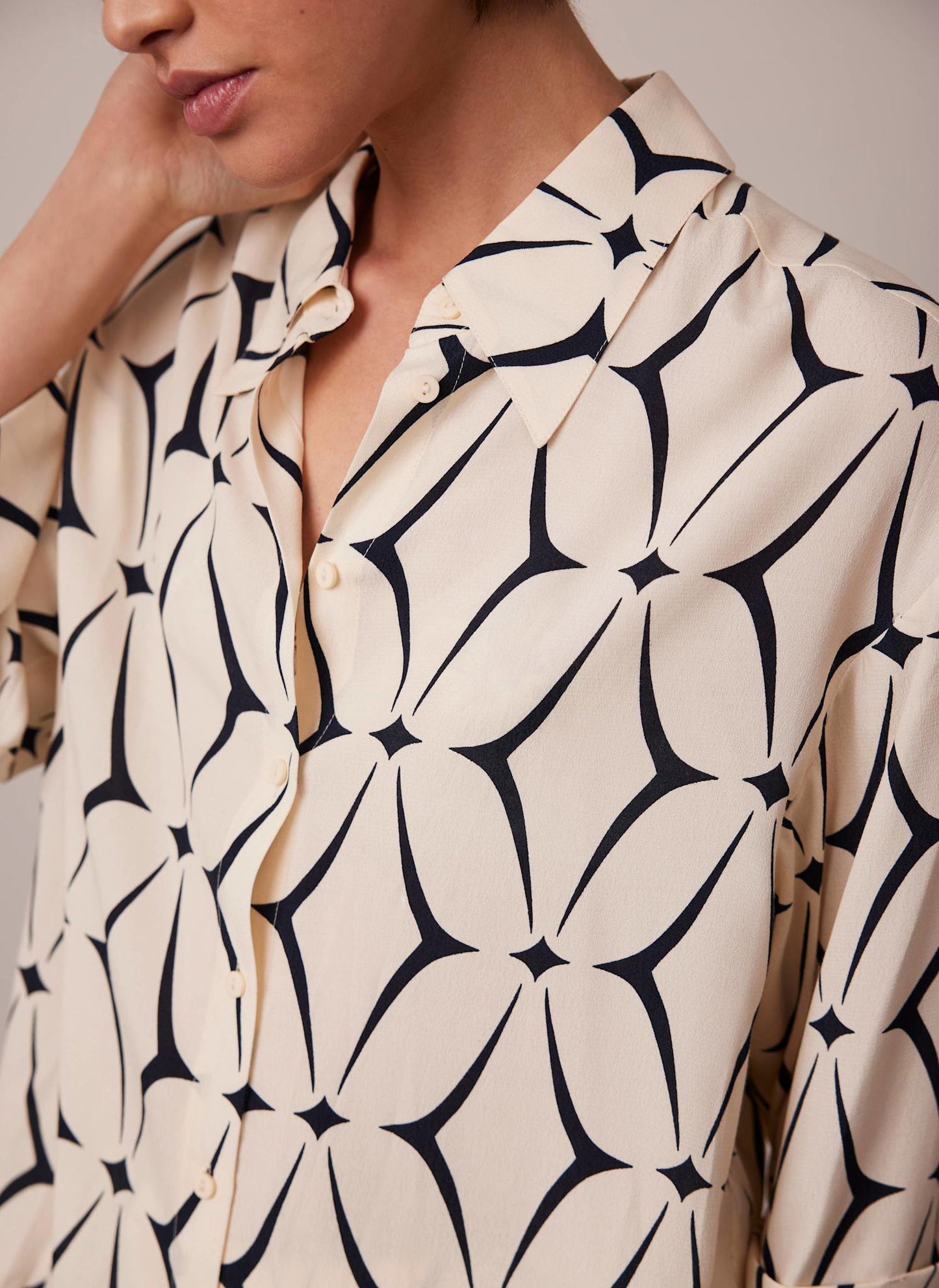Cream Geometric Print Shirt