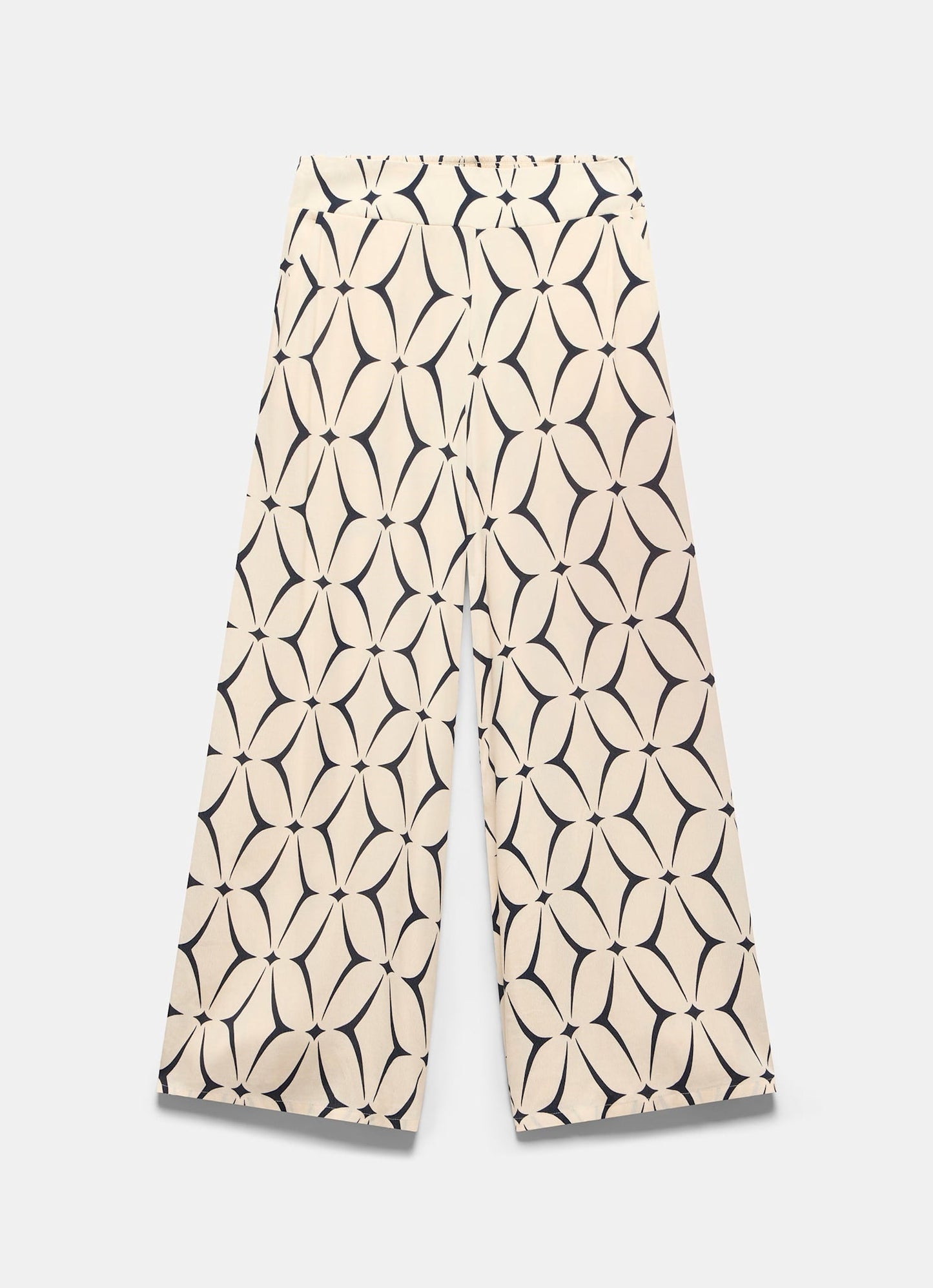 Cream Geometric Print Wide Leg Trousers