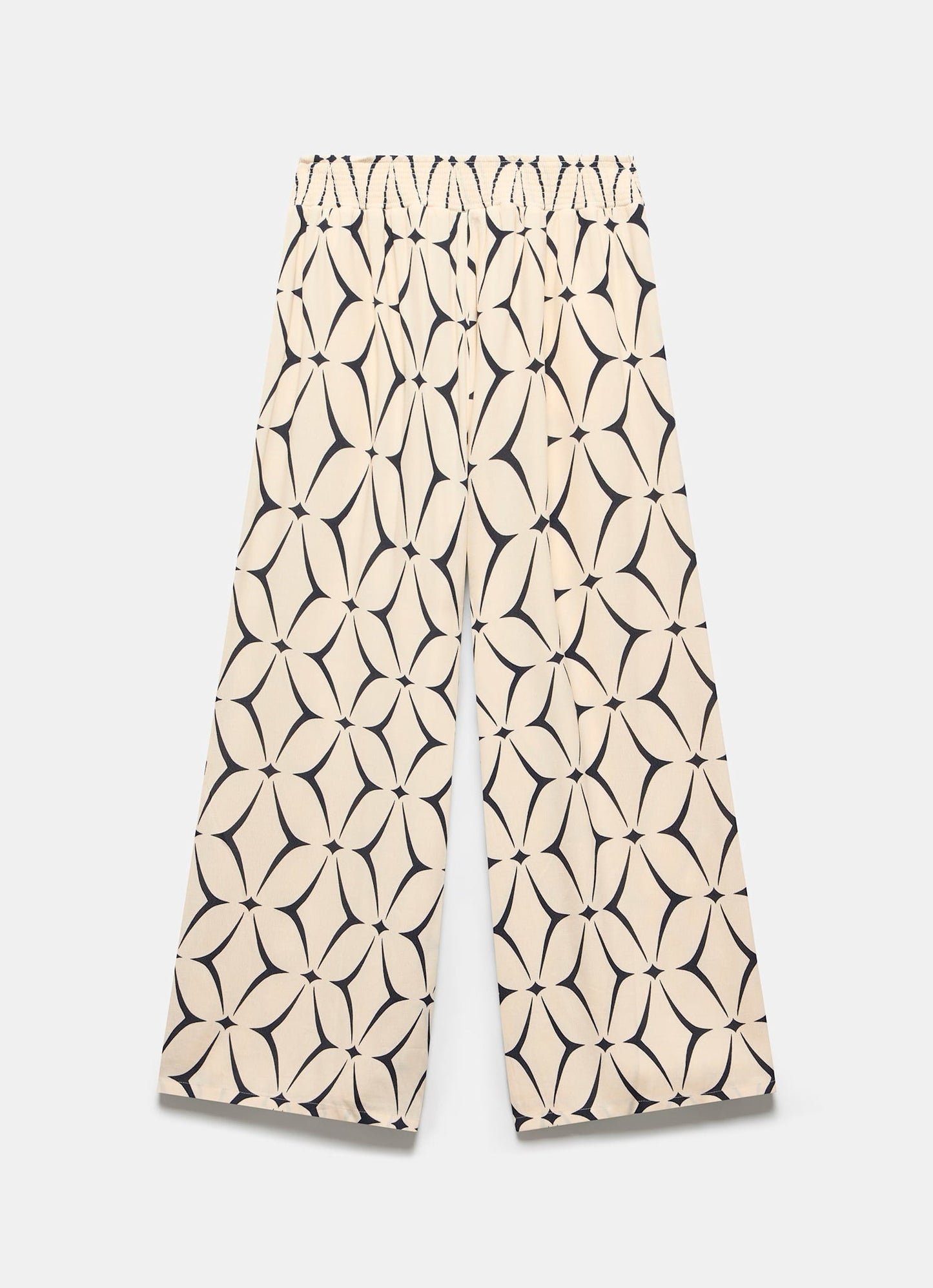 Cream Geometric Print Wide Leg Trousers