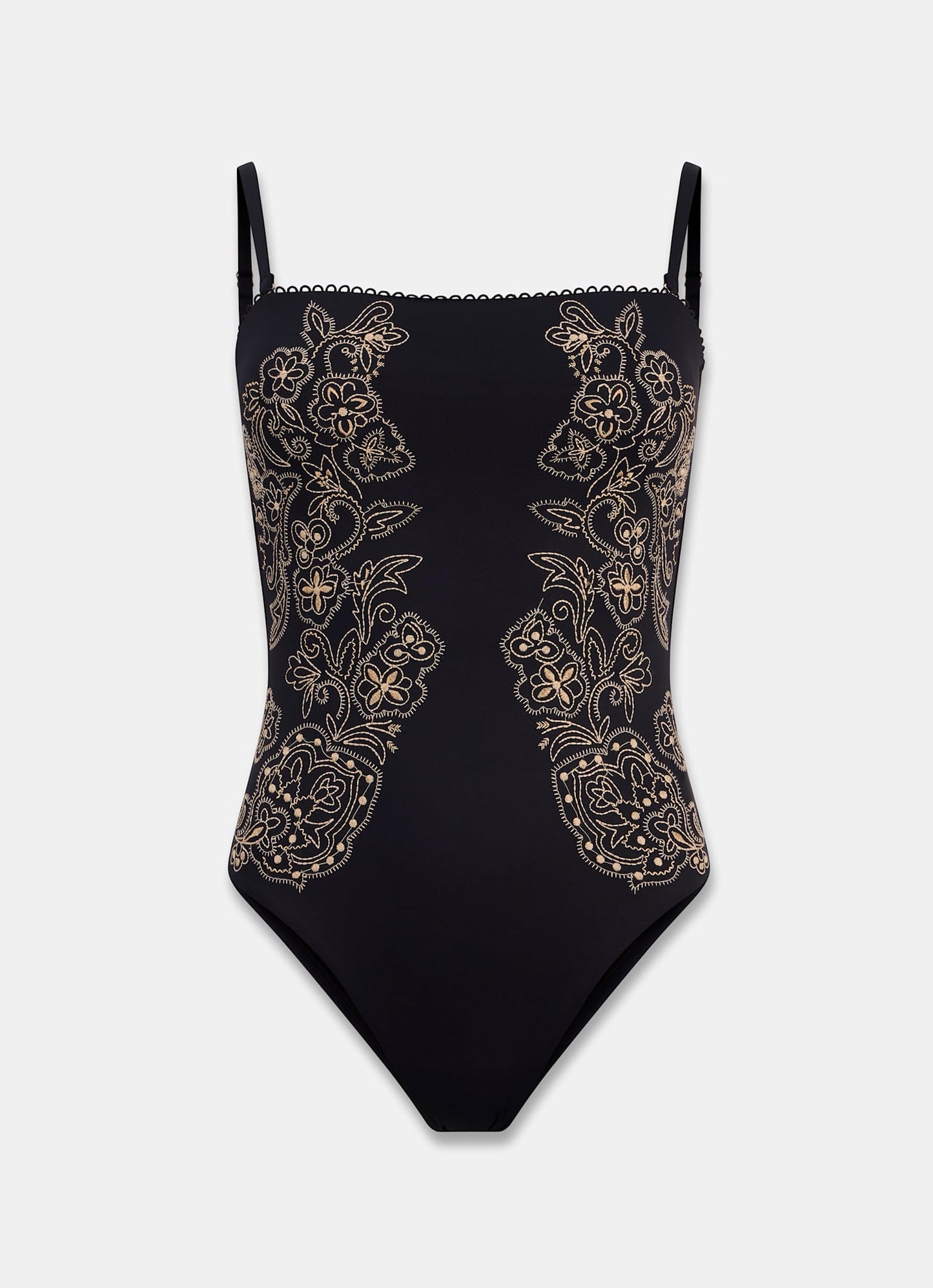 Black Embroidered Bandeau Swimsuit
