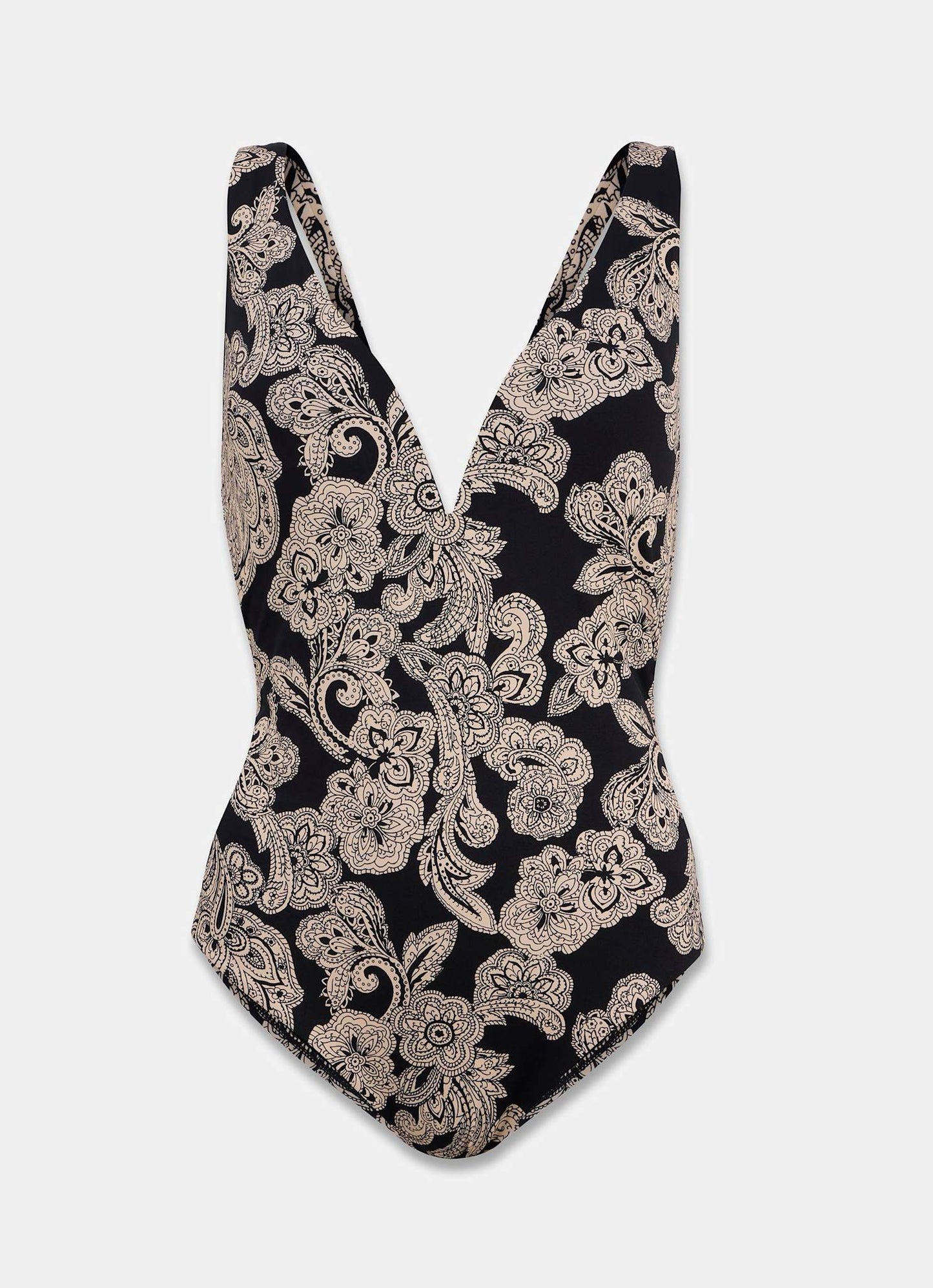 Black Print Plunge Swimsuit