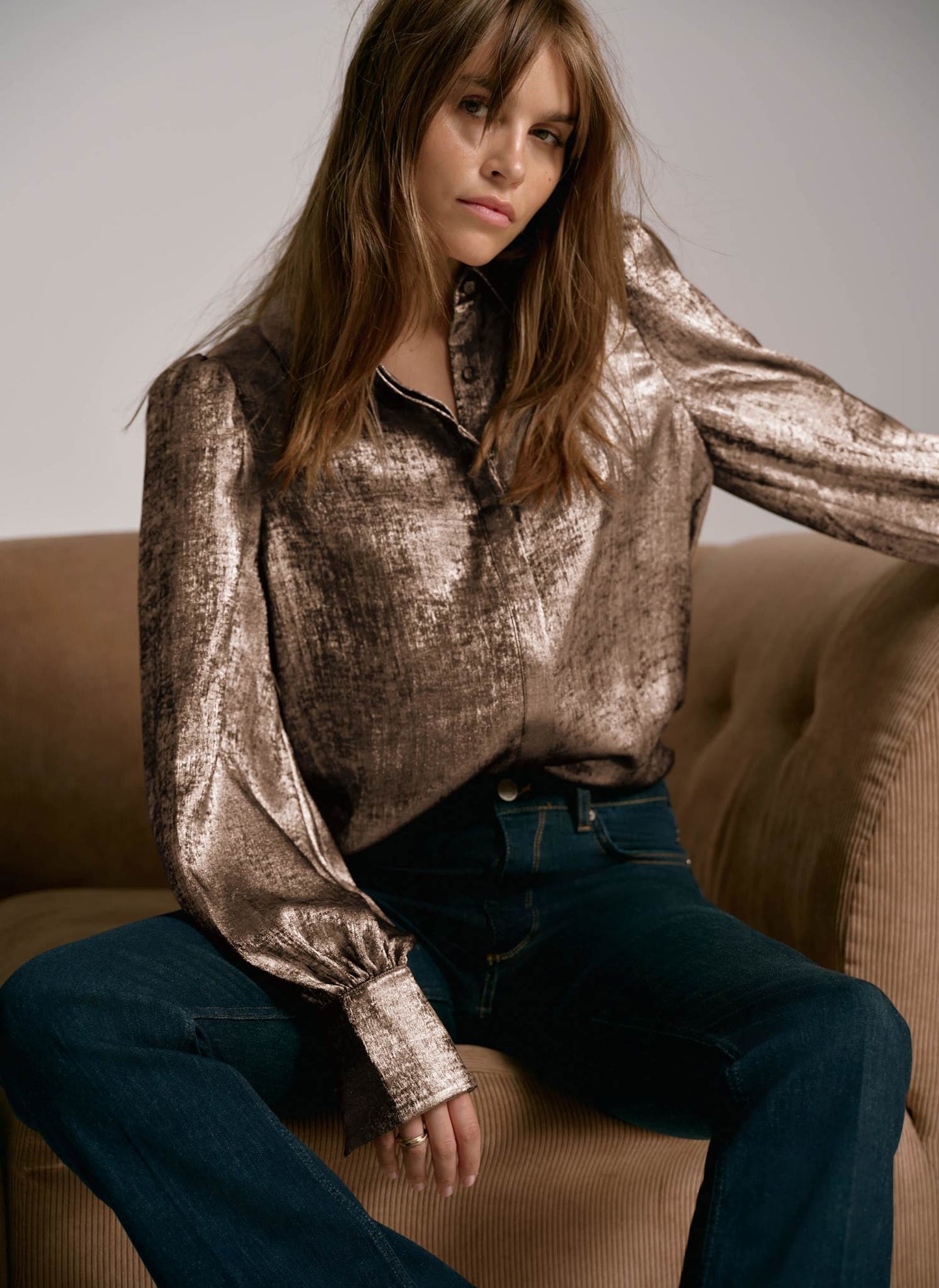 Gold Metallic Long Sleeve Shirt