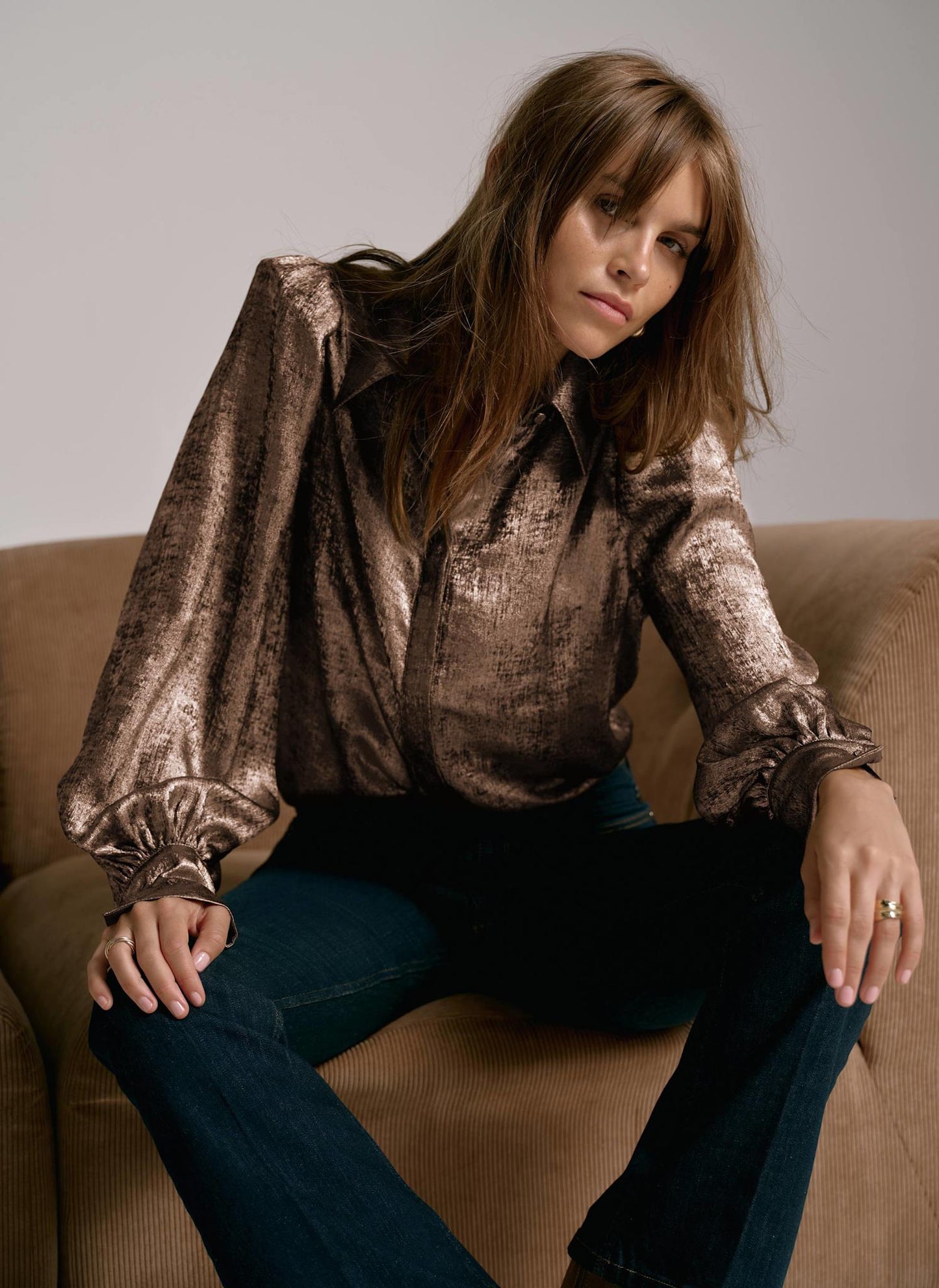Gold Metallic Long Sleeve Shirt