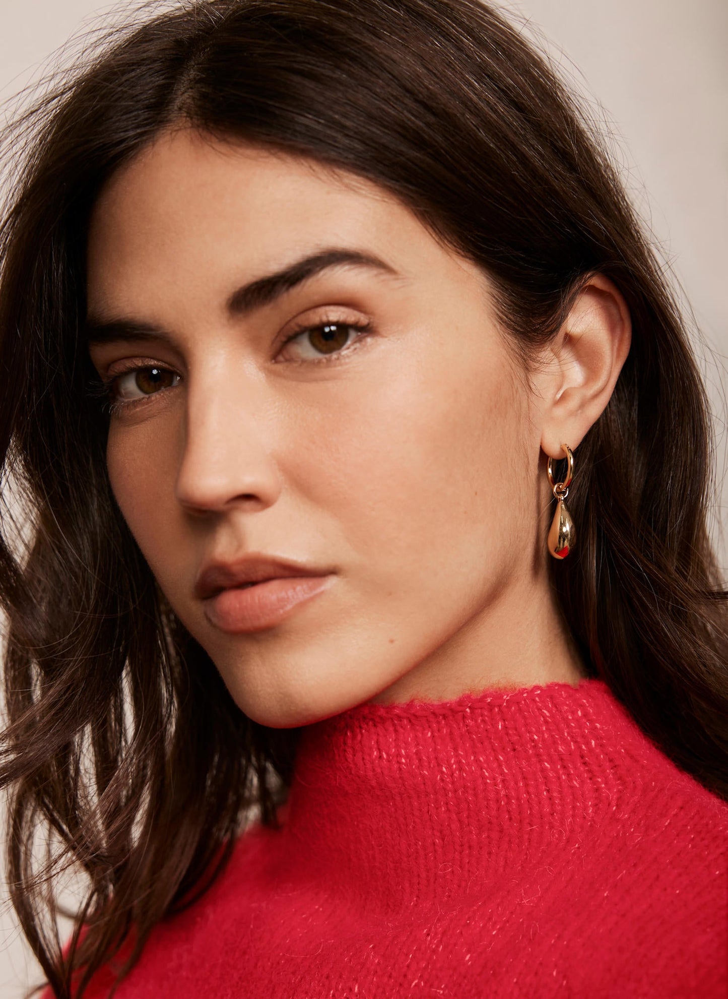 Gold Tone Drop Hoop Earrings