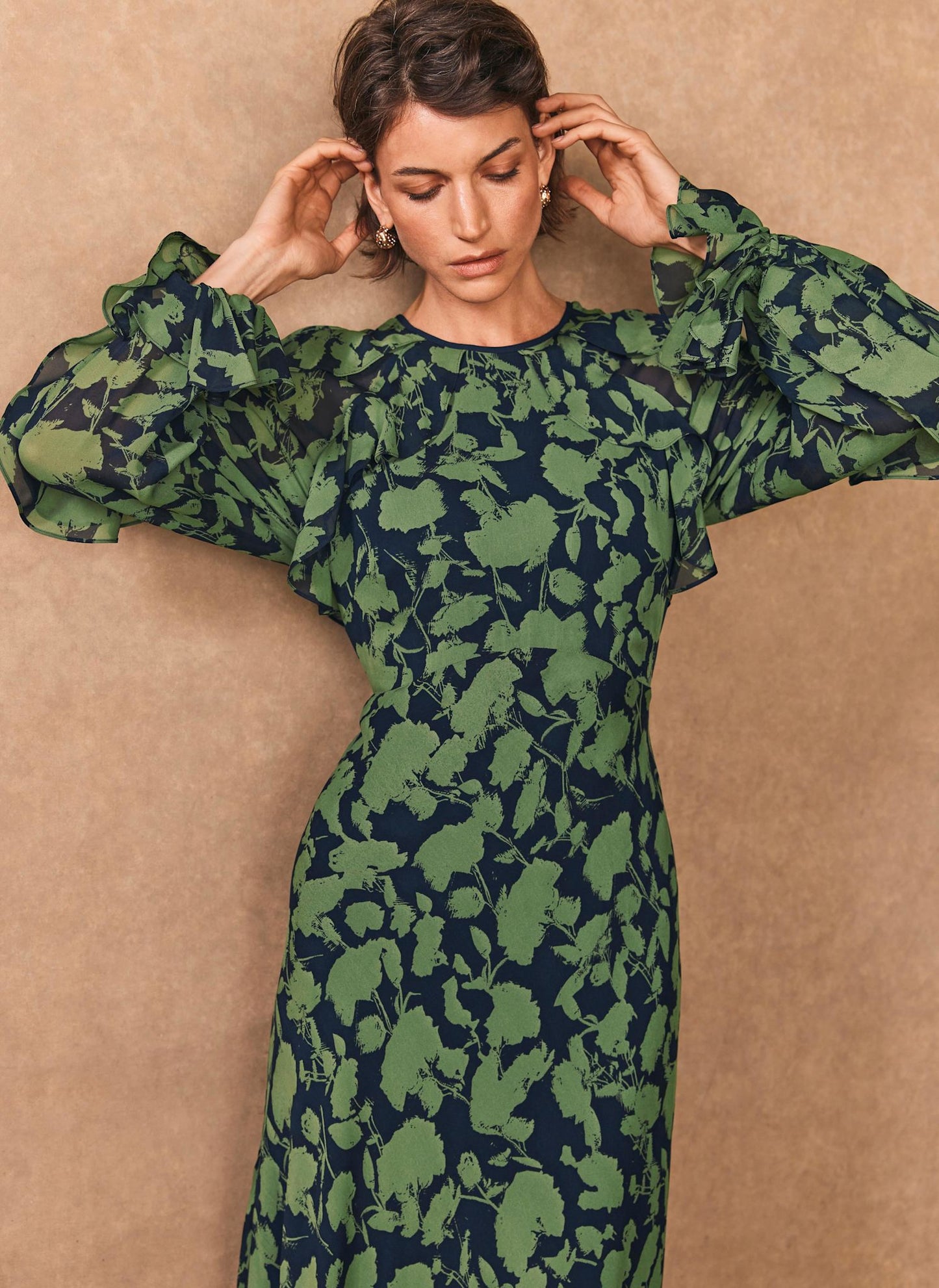 Green Floral Print Midi Dress