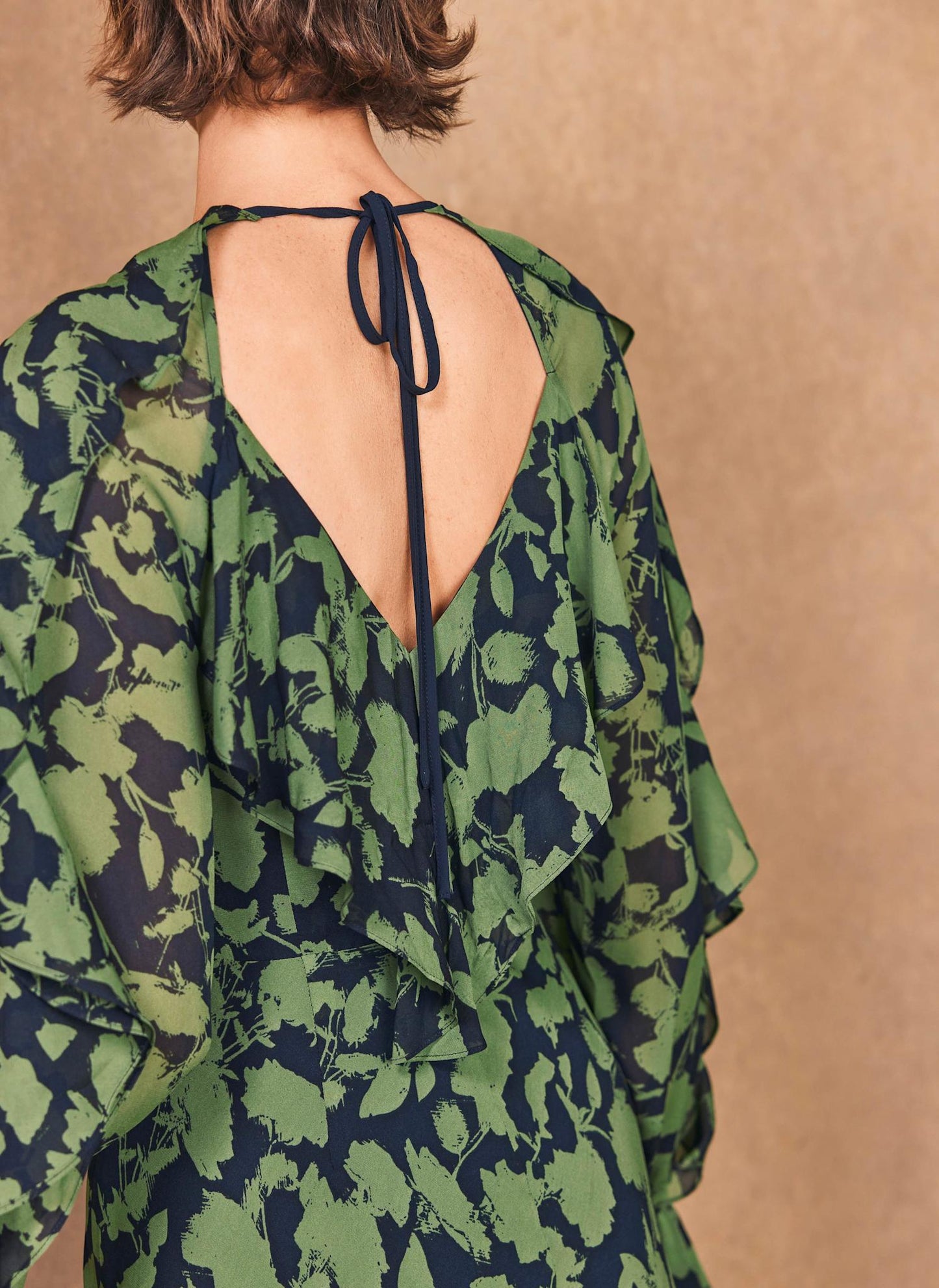 Green Floral Print Midi Dress