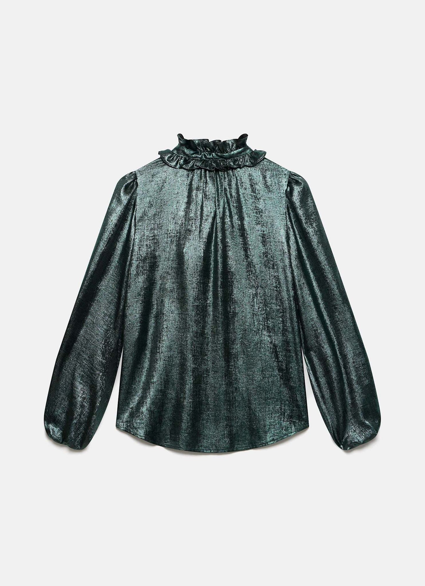 Green Metallic Pussy Bow Blouse