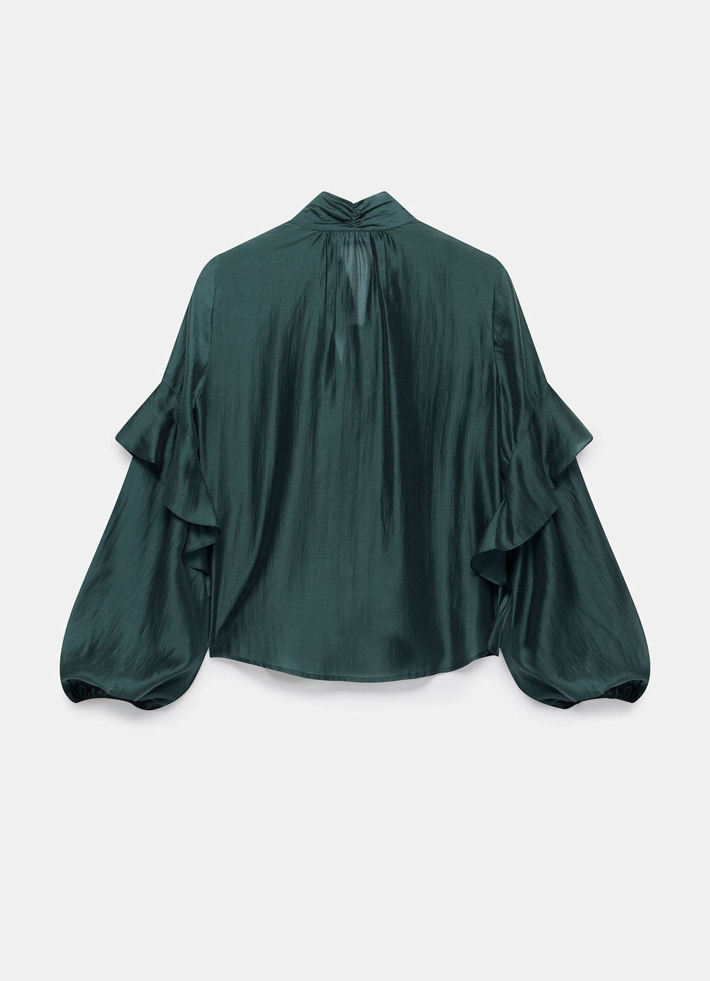 Green Pussy Bow Ruffle Blouse