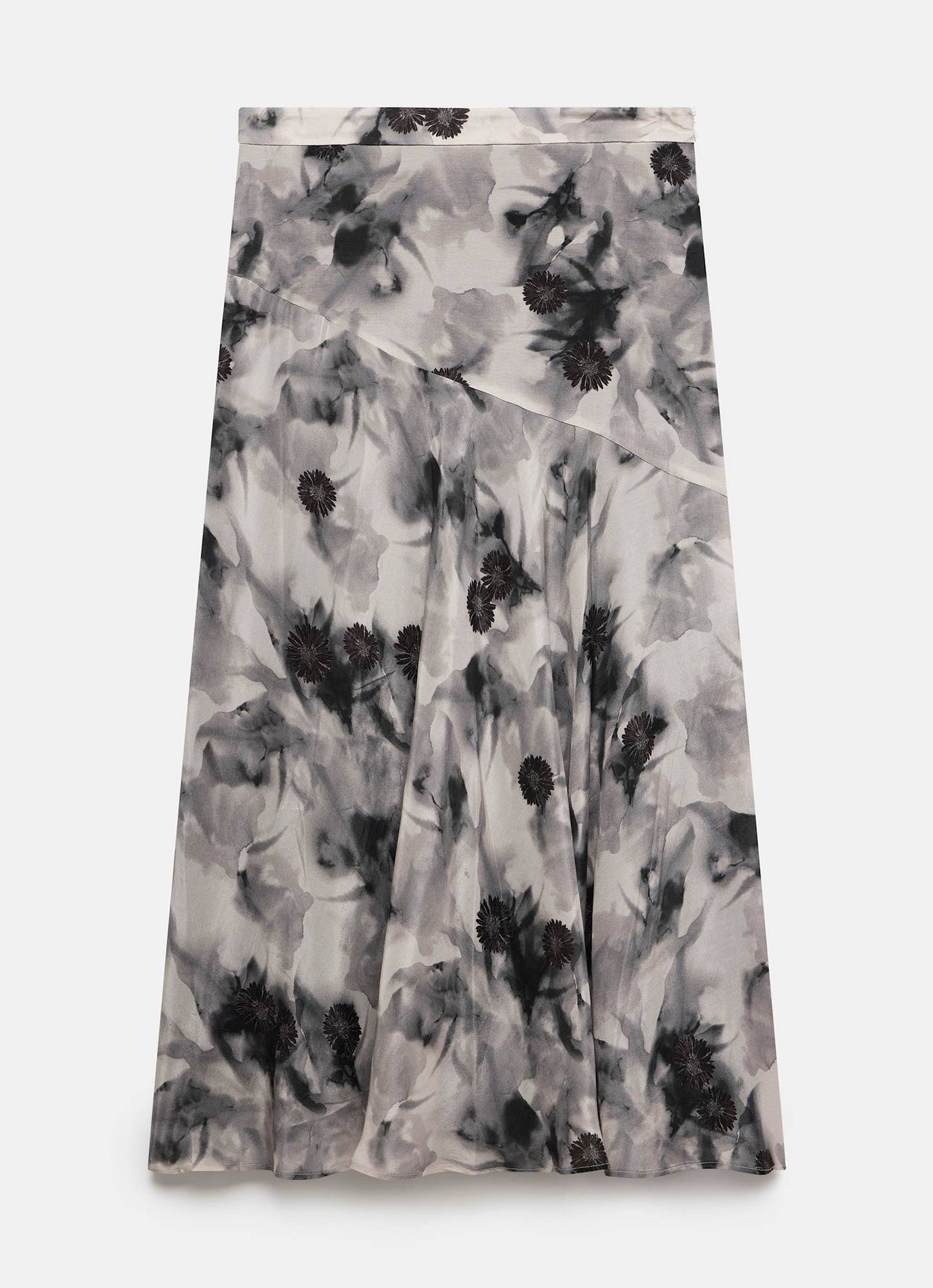 Grey Floral Print Midi Skirt