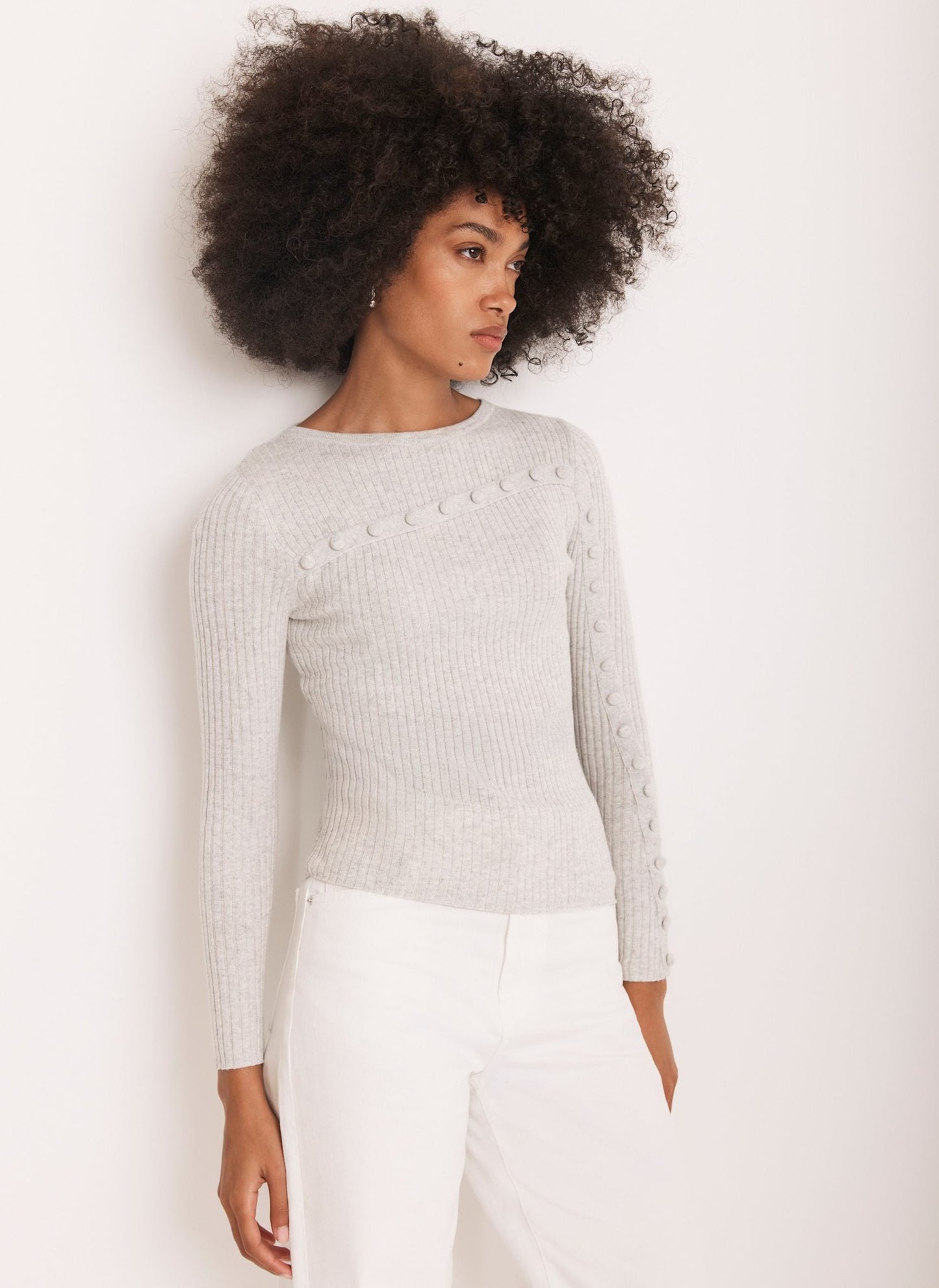 Grey Cotton Blend Asymmetric Knit Top
