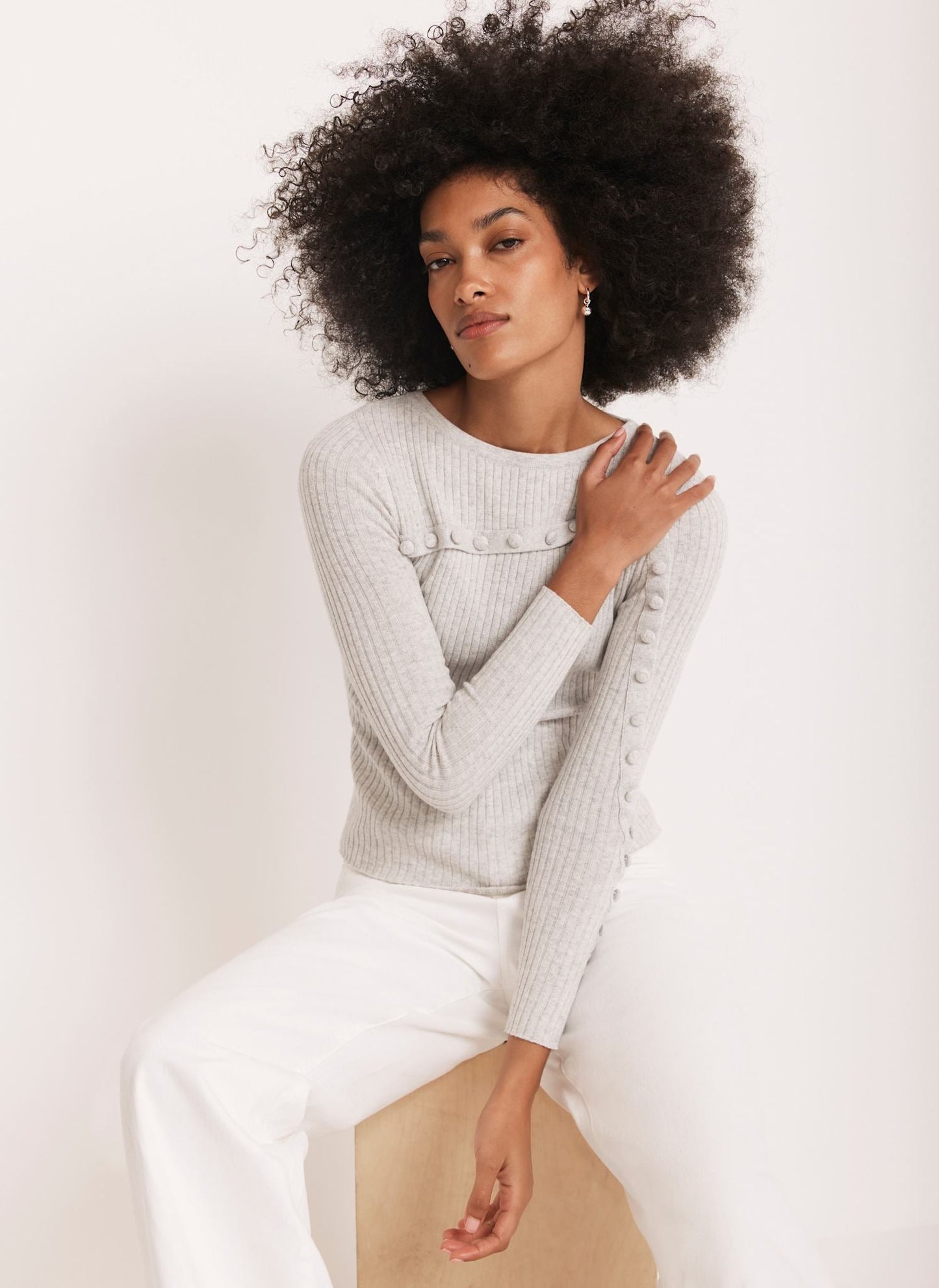 Grey Cotton Blend Asymmetric Knit Top