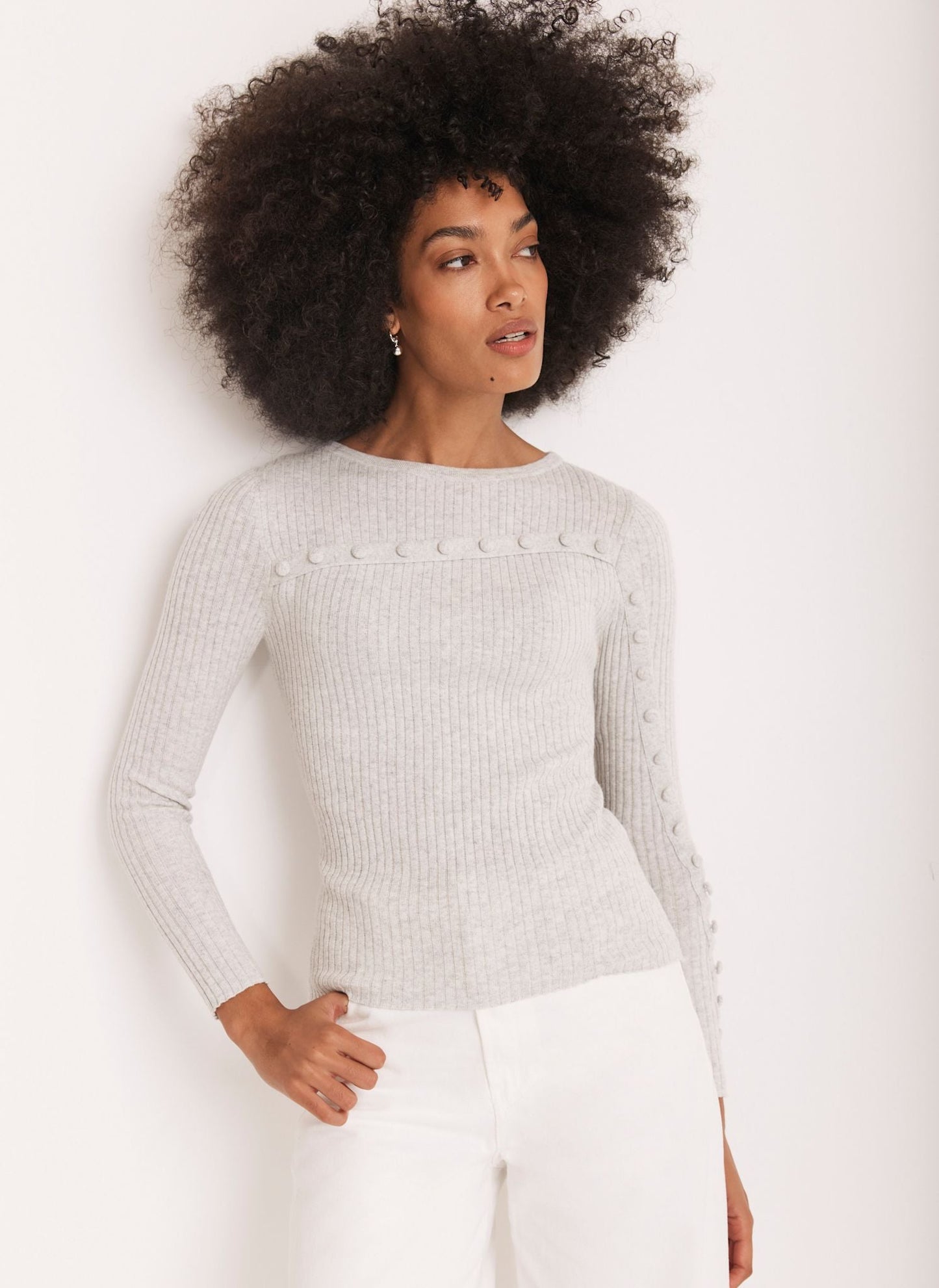 Grey Cotton Blend Asymmetric Knit Top