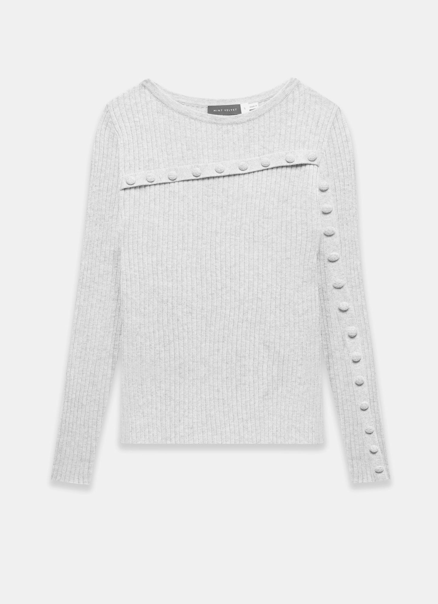 Grey Cotton Blend Asymmetric Knit Top