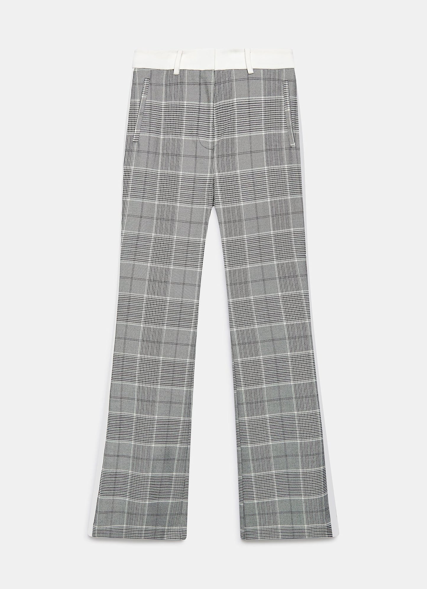 Grey Checked Flared Side Stripe Trousers