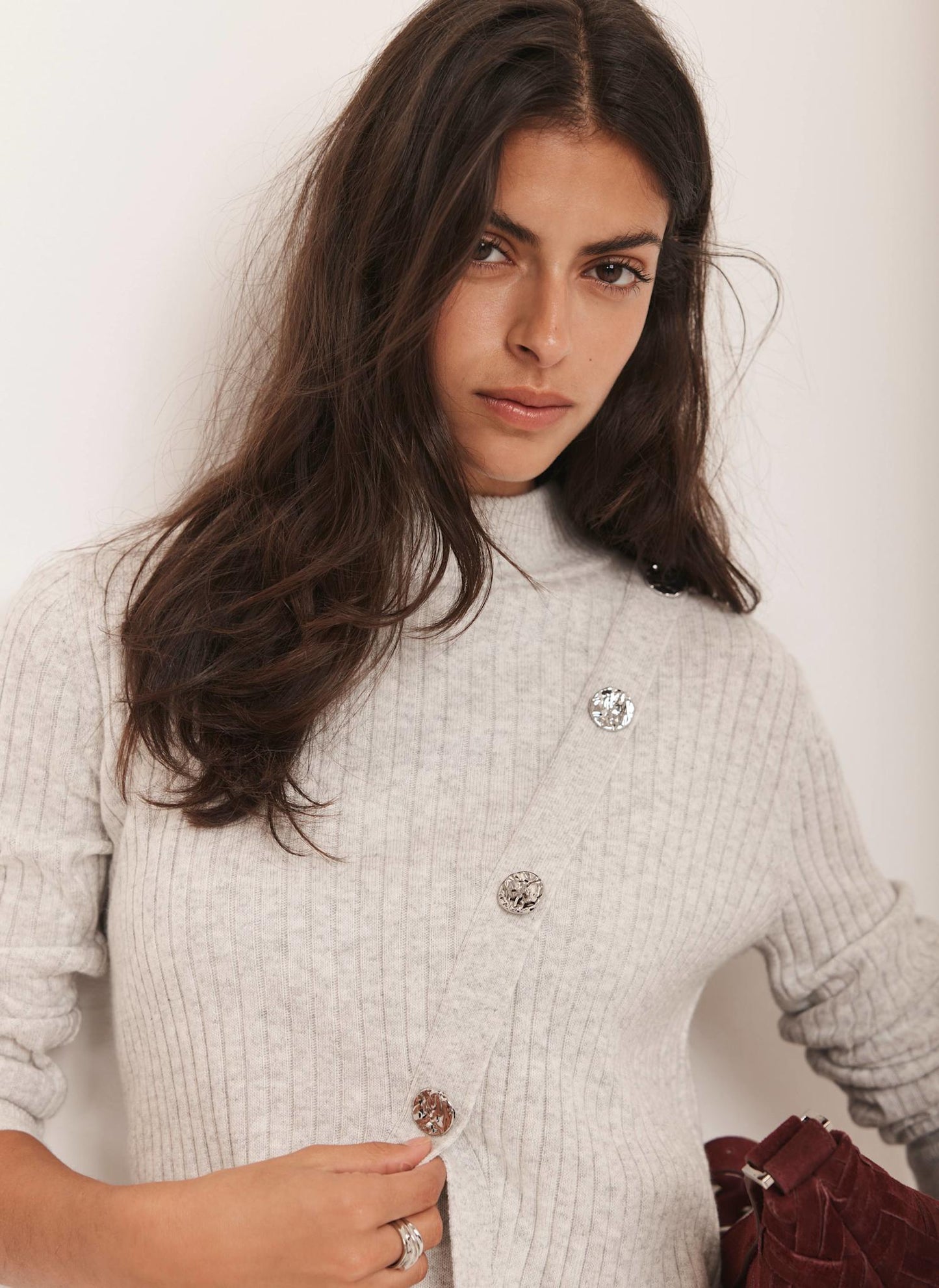 Grey Cotton Blend Ribbed Jumper