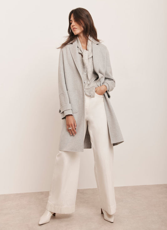 Grey Wool Blend Hand Finished Midi Coat
